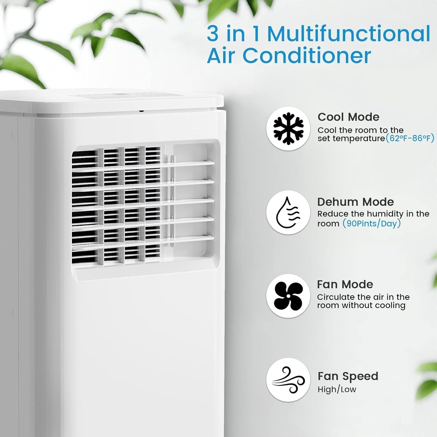 Climatiseurs portables Bossin 8 000 BTU (Ashrae), 5 000 BTU (SACC) 3 en 1 avec télécommande, refroidisseur d'air portable pour pièce silencieuse - 880 V