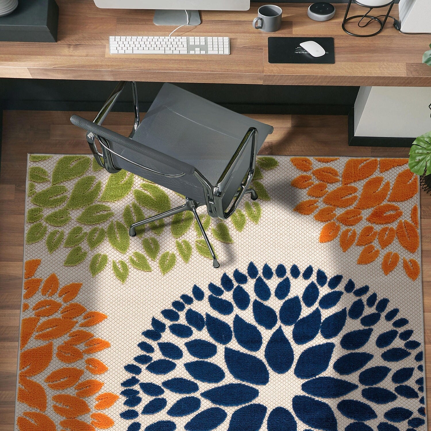 Tapis d'intérieur/extérieur Brescia Modern Floral Circles