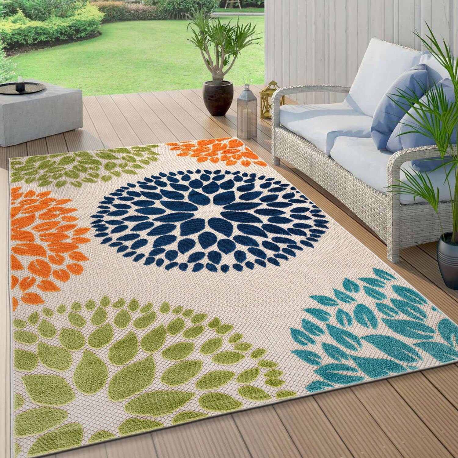 Tapis d'intérieur/extérieur Brescia Modern Floral Circles