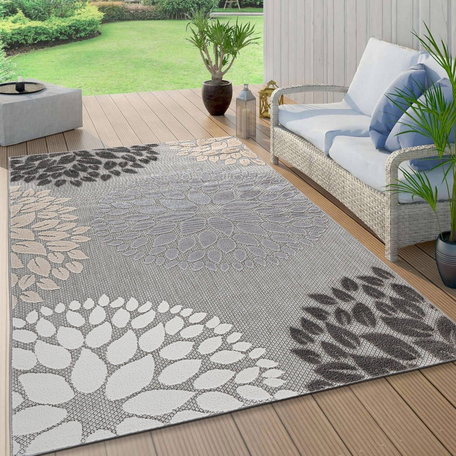 Tapis d'intérieur/extérieur Brescia Modern Floral Circles