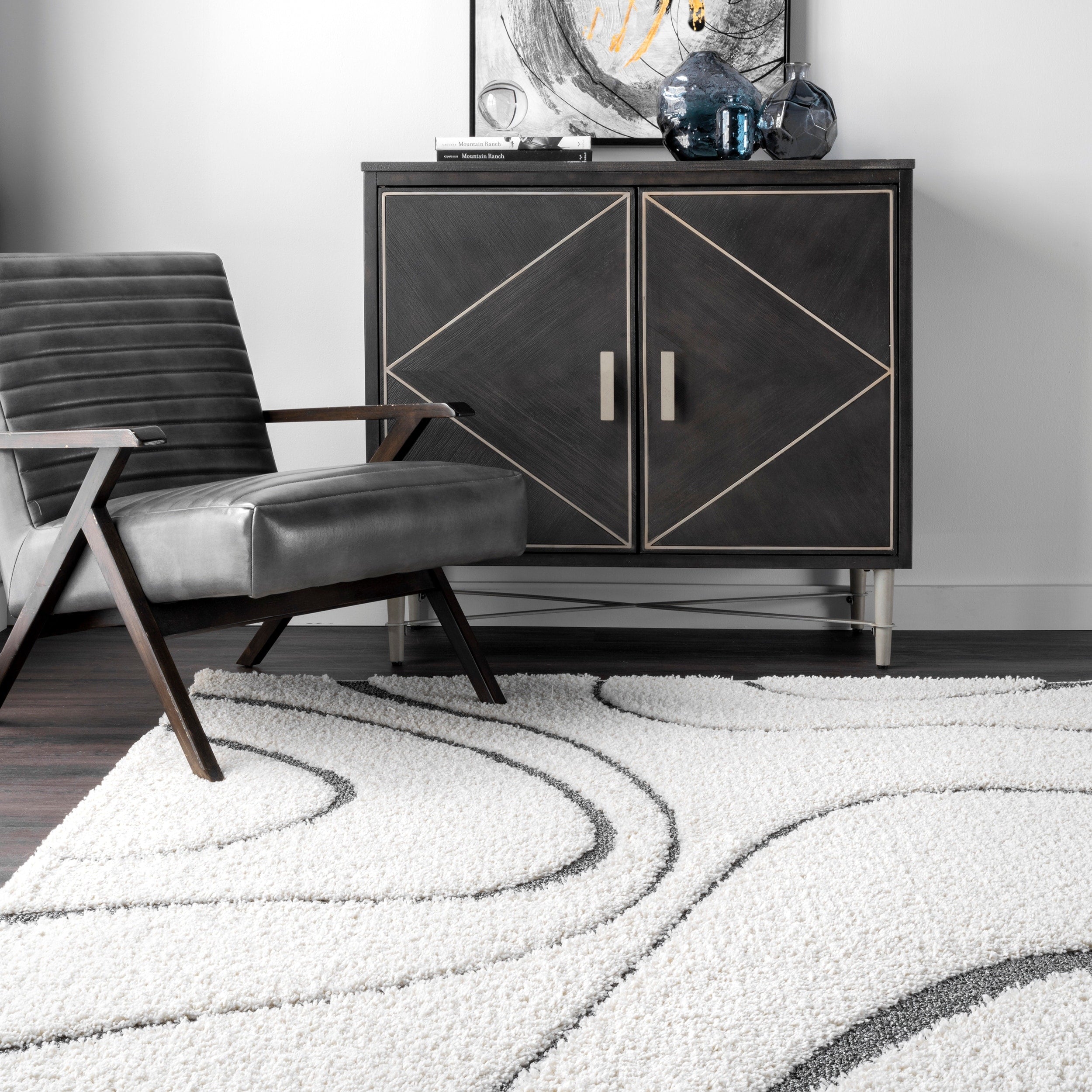 Tapis Shag contemporain Nuloom Krista à motifs tourbillonnants