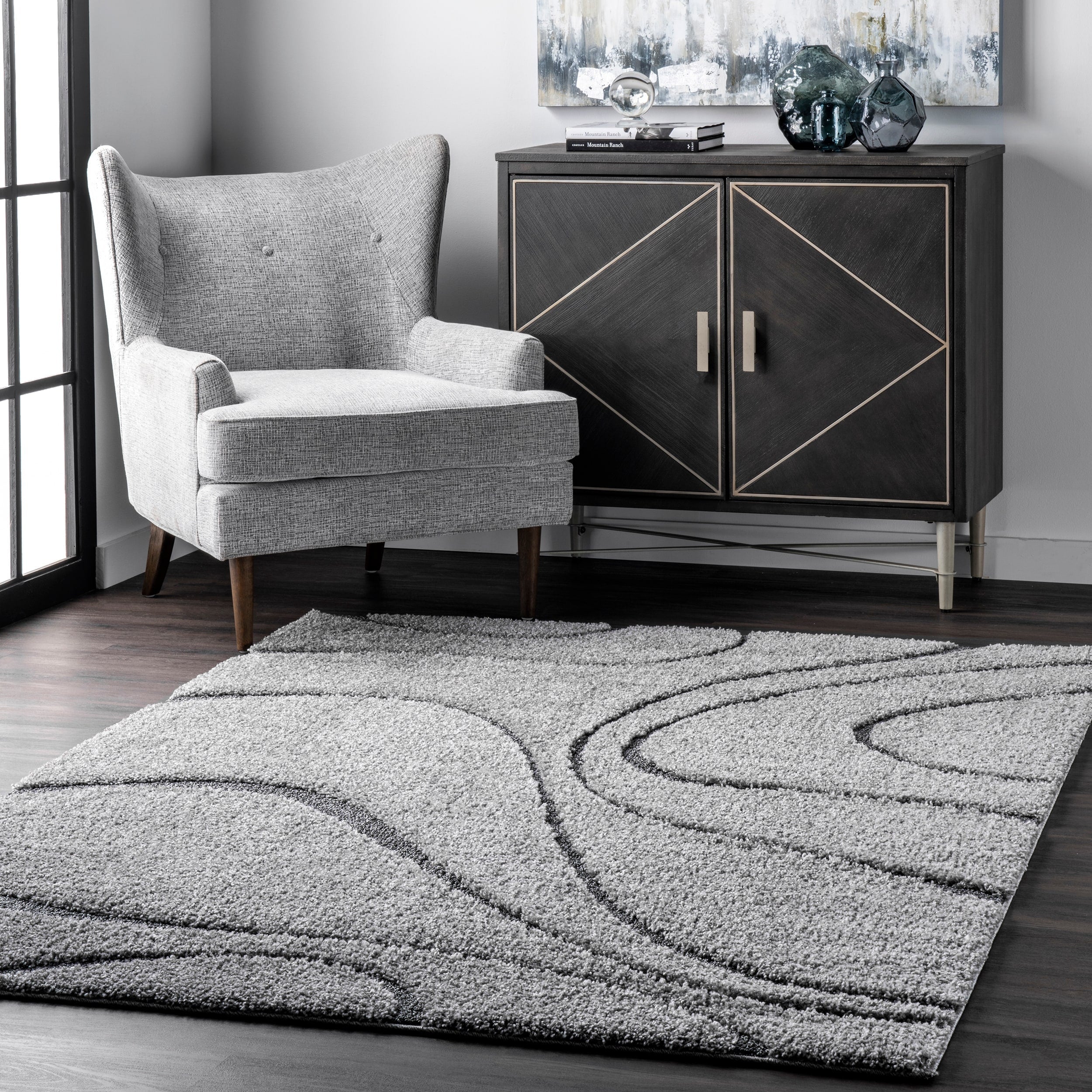 Tapis Shag contemporain Nuloom Krista à motifs tourbillonnants
