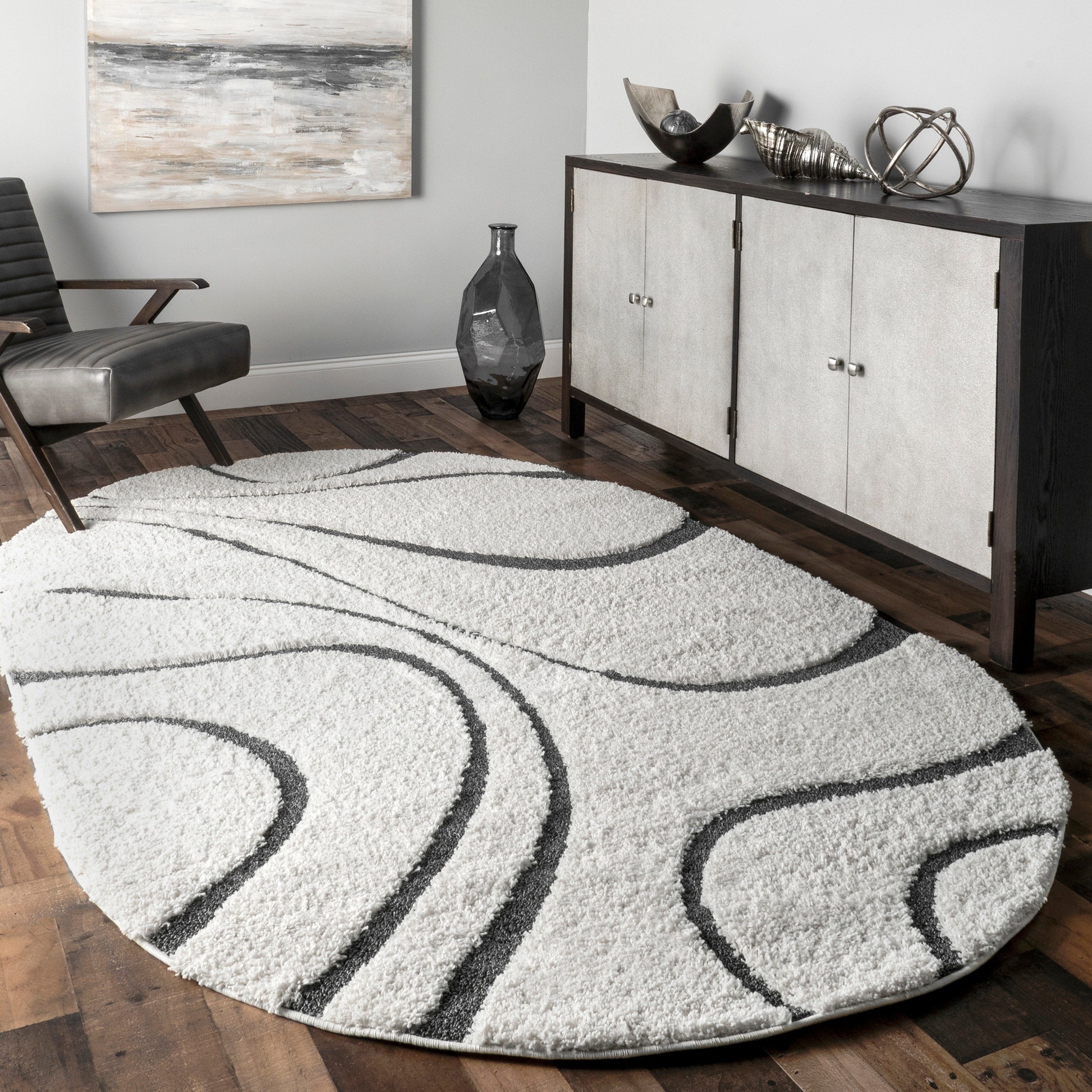 Tapis Shag contemporain Nuloom Krista à motifs tourbillonnants