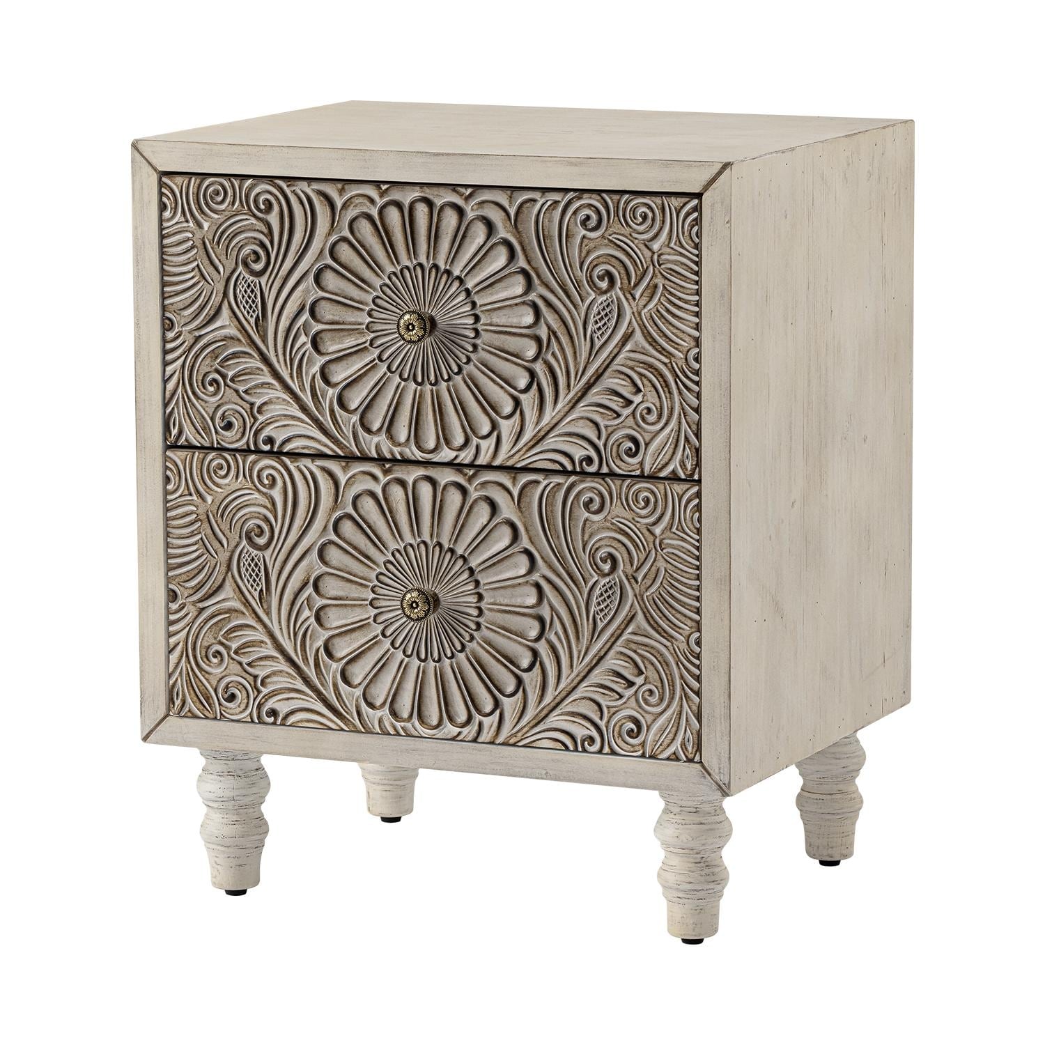 COSIEST Vintage Brown Pattern Solid Wood Nightstand with Drawers