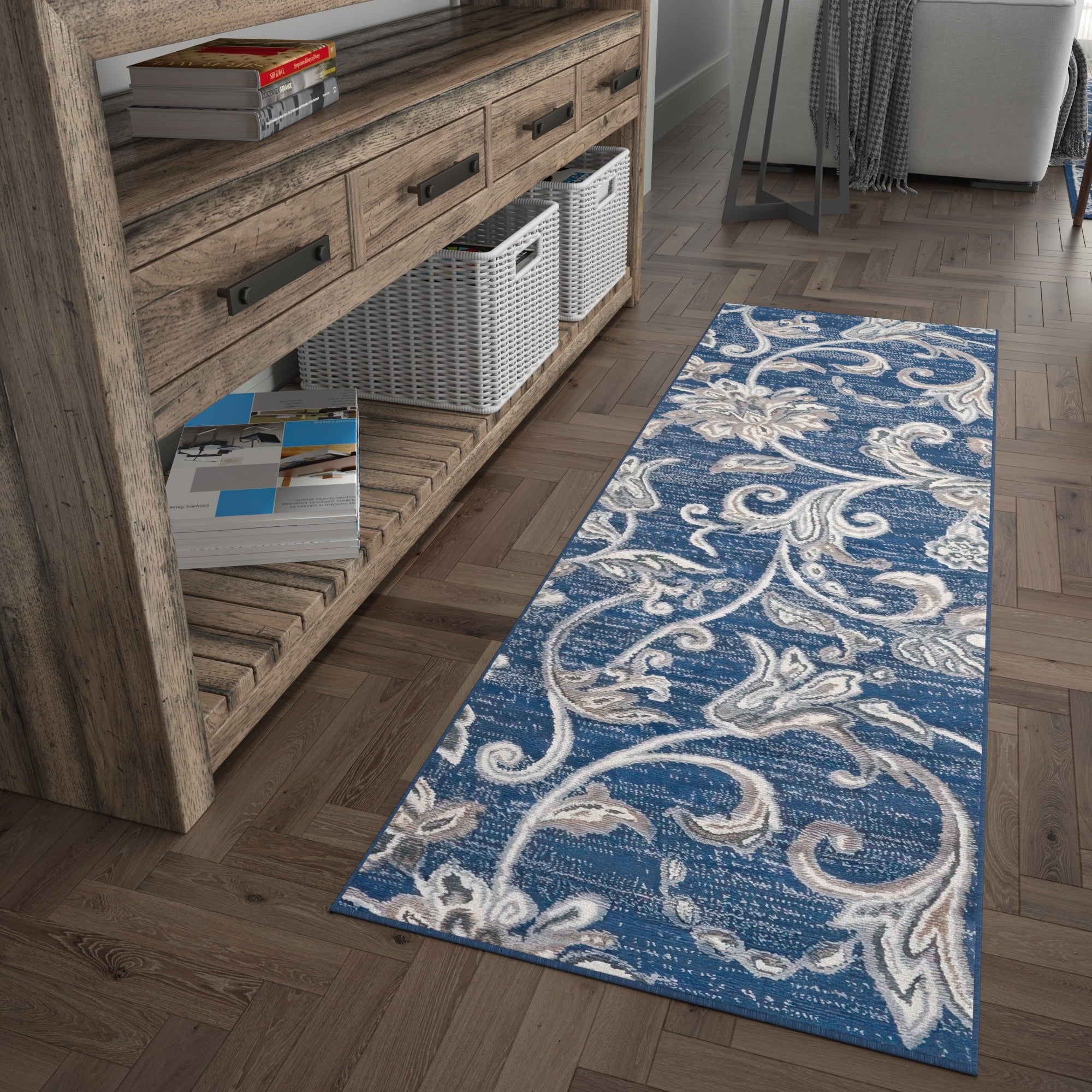 Tapis d'intérieur transitionnel à motifs floraux et botaniques Carrington