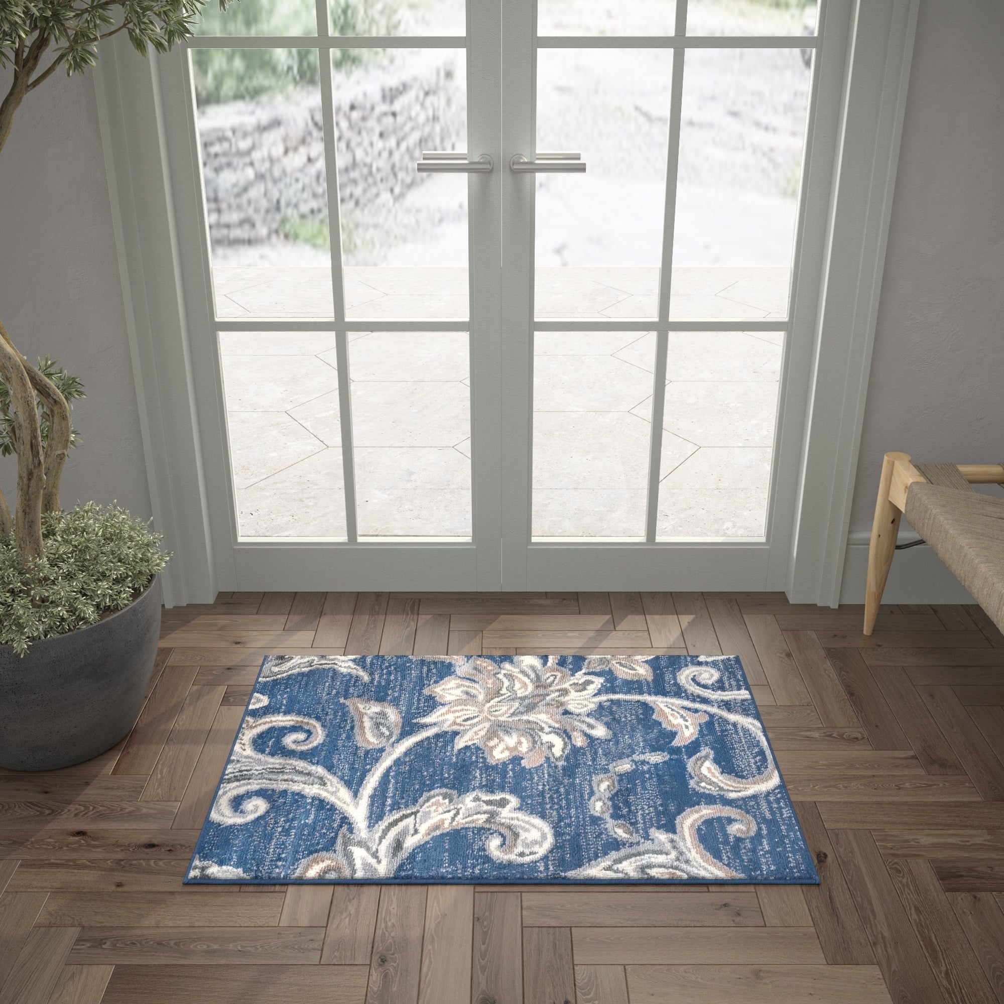 Tapis d'intérieur transitionnel à motifs floraux et botaniques Carrington