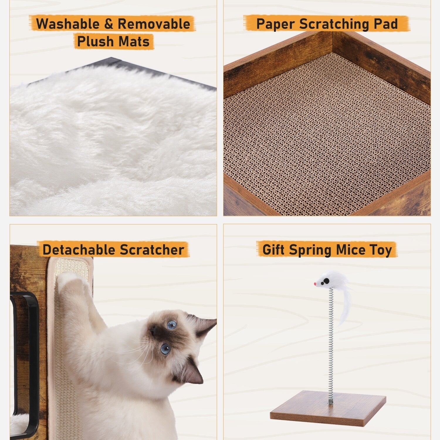 Niche pour chat, lit pour chat, arbre à chat avec griffoir et tapis amovibles