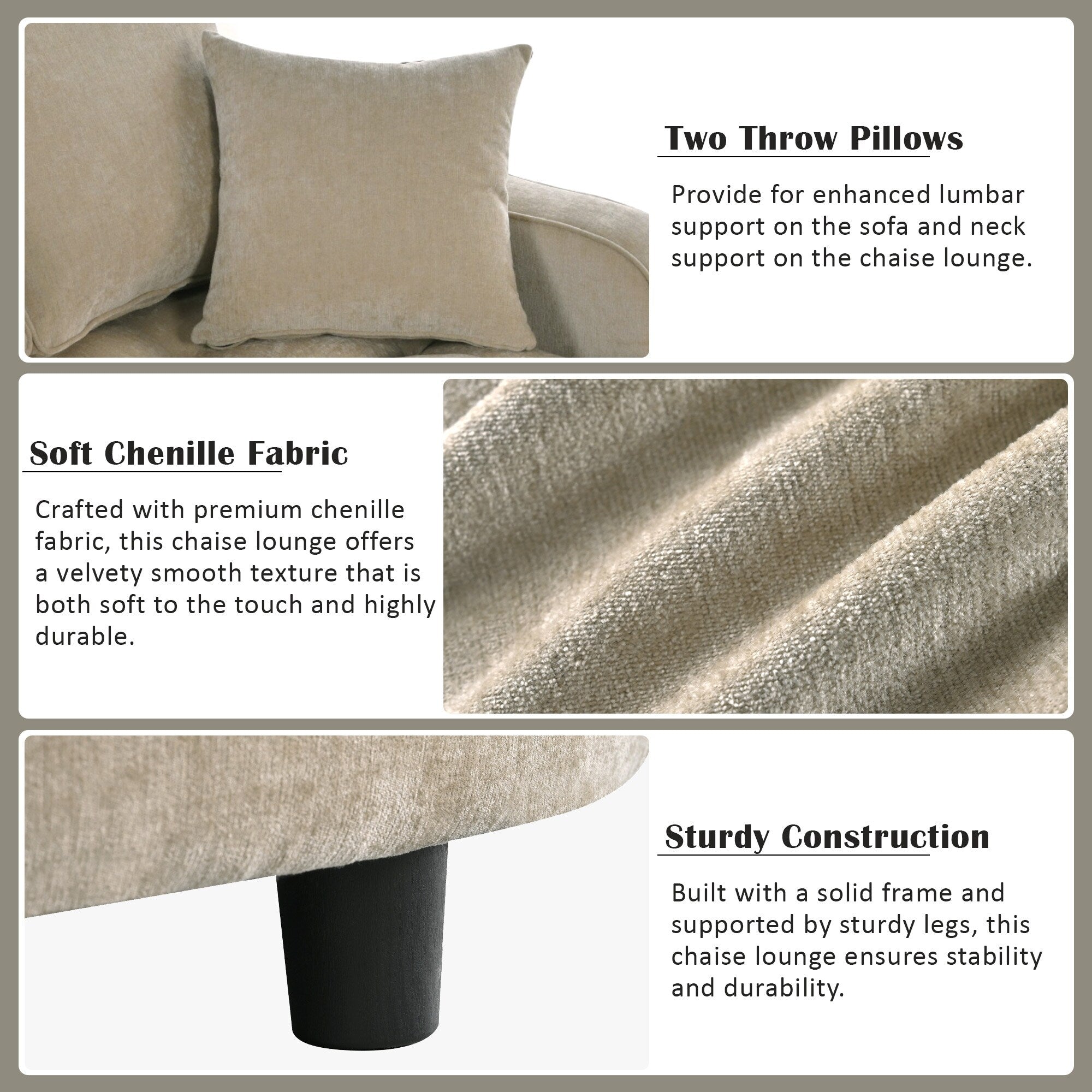 Canapé-lit en chenille, canapé-lit rembourré avec dossier capitonné et 2 coussins amovibles pour le salon