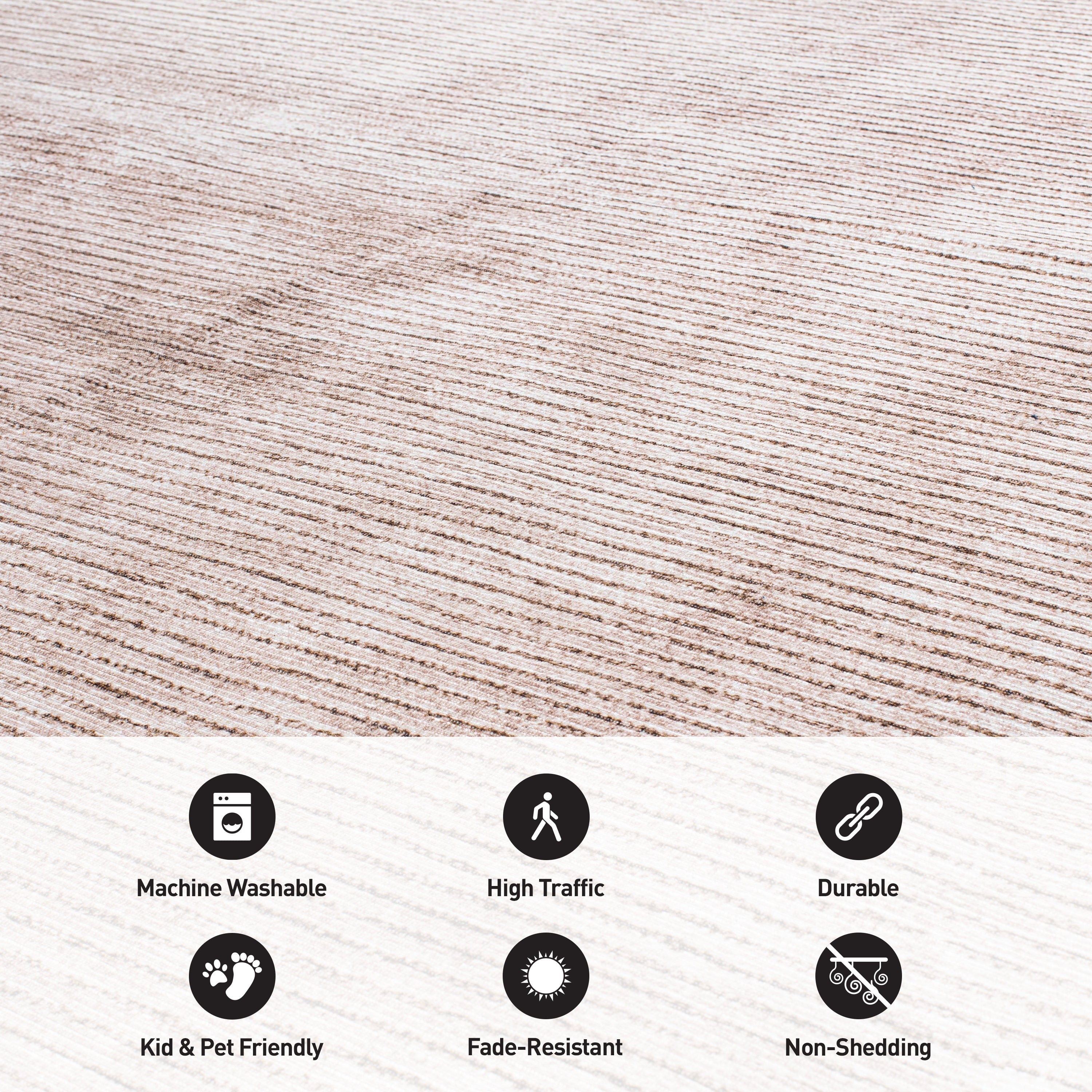 Tapis contemporain à rayures vieillies lavable en machine