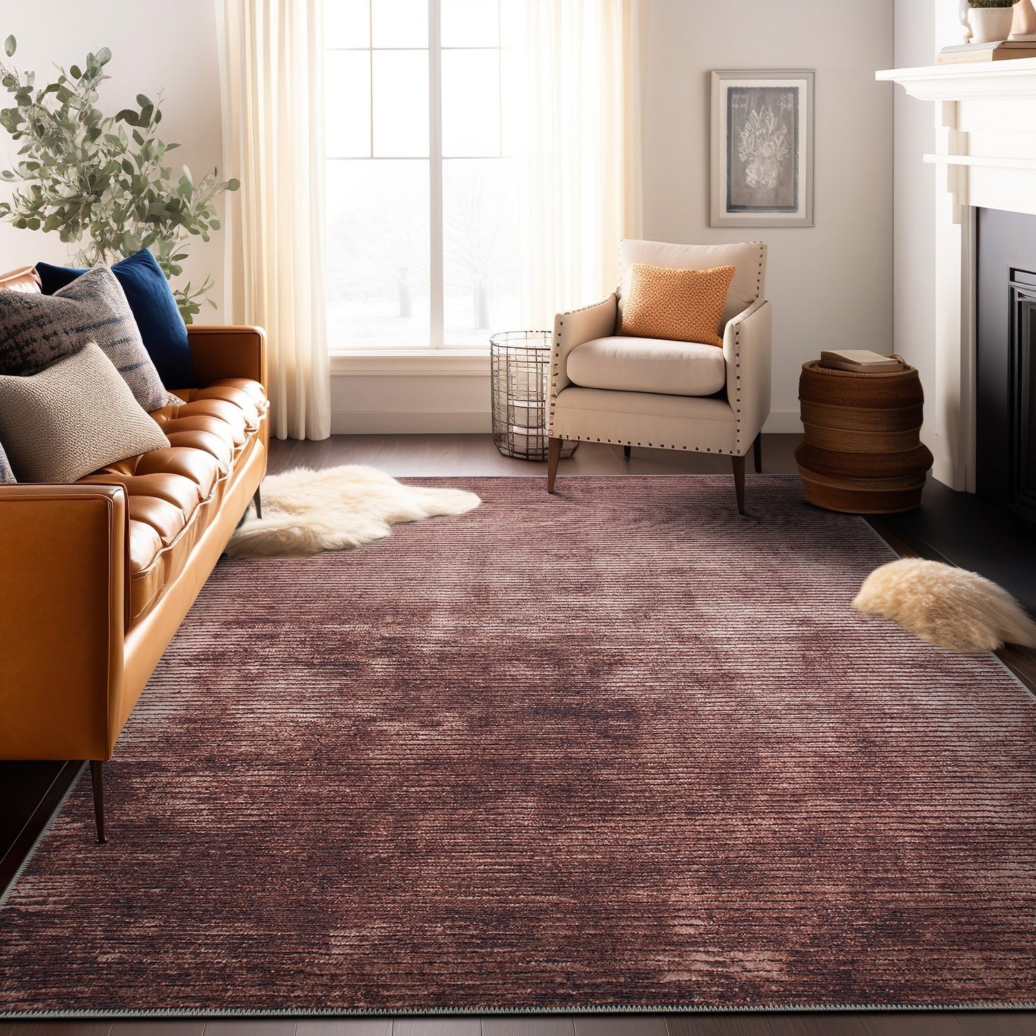 Tapis contemporain à rayures vieillies lavable en machine