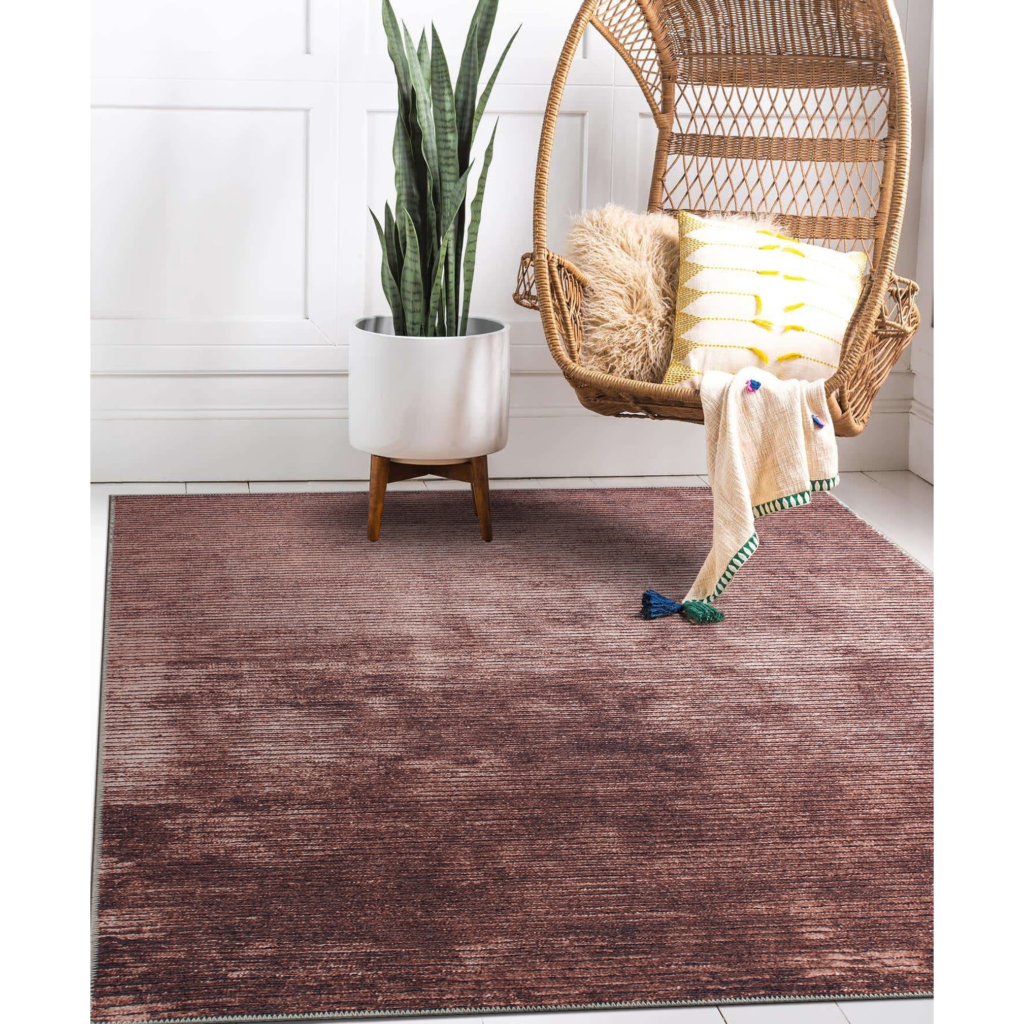 Tapis contemporain à rayures vieillies lavable en machine