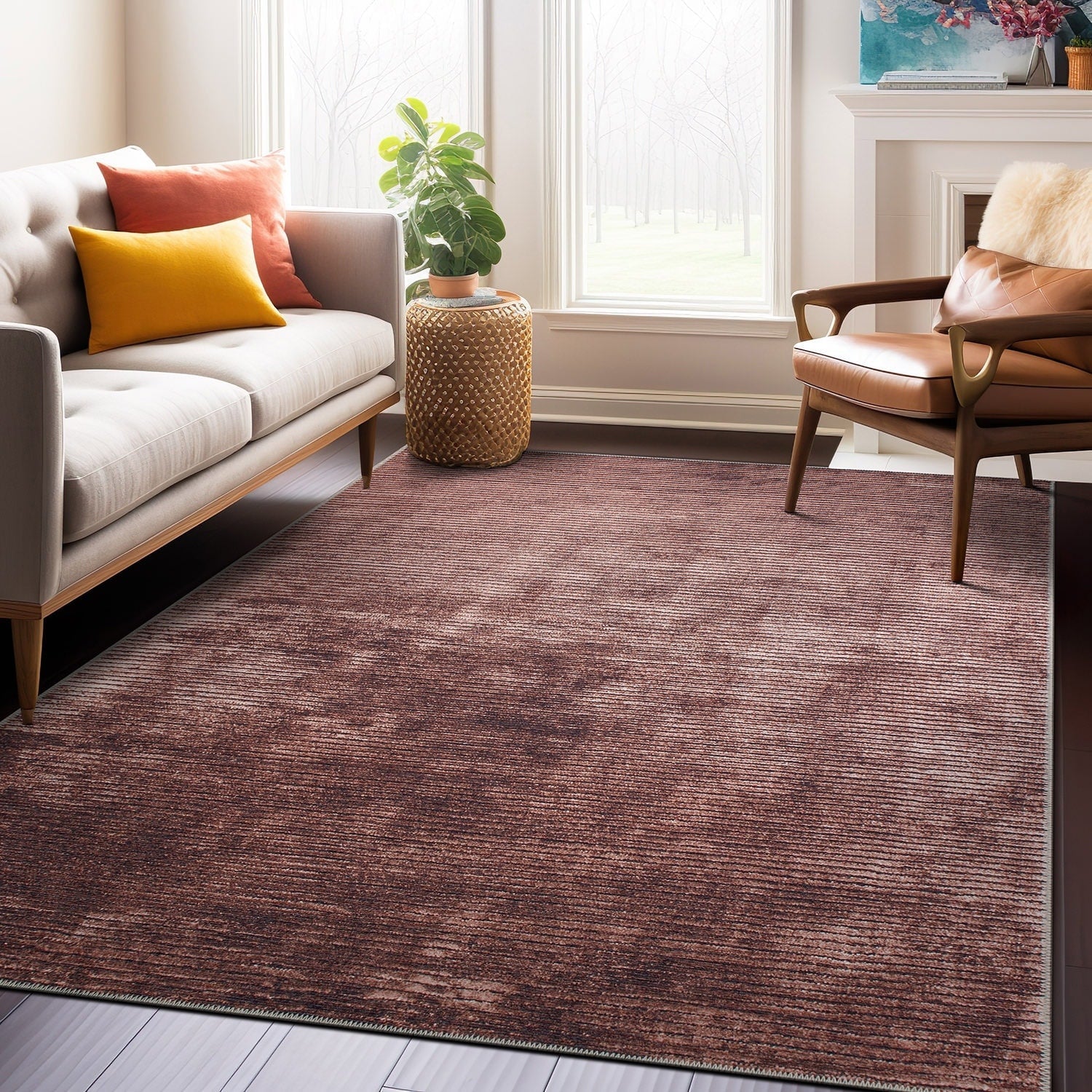 Tapis contemporain à rayures vieillies lavable en machine