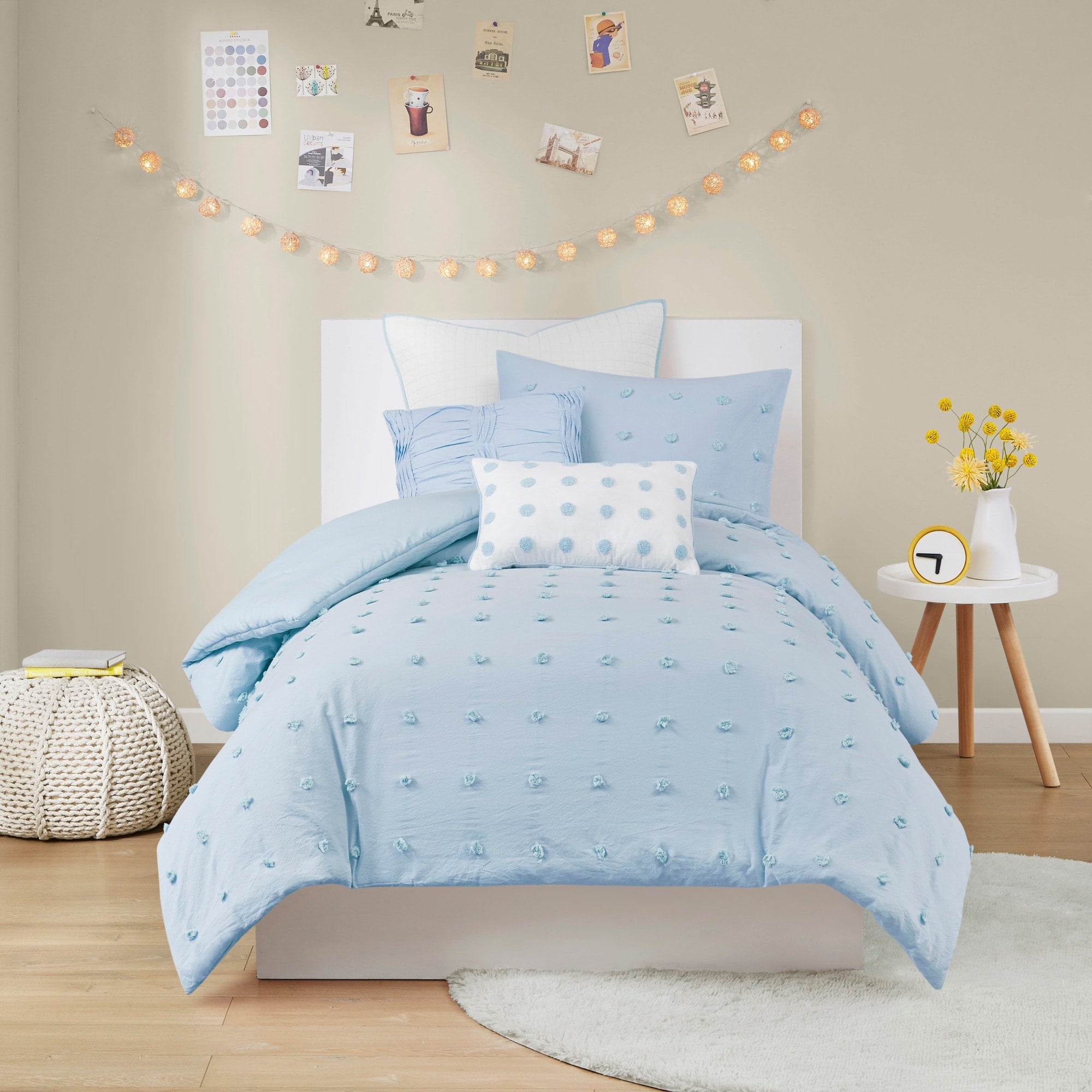 Parure de lit en jacquard de coton et maïs au design intelligent avec taies d'oreiller et coussins décoratifs
