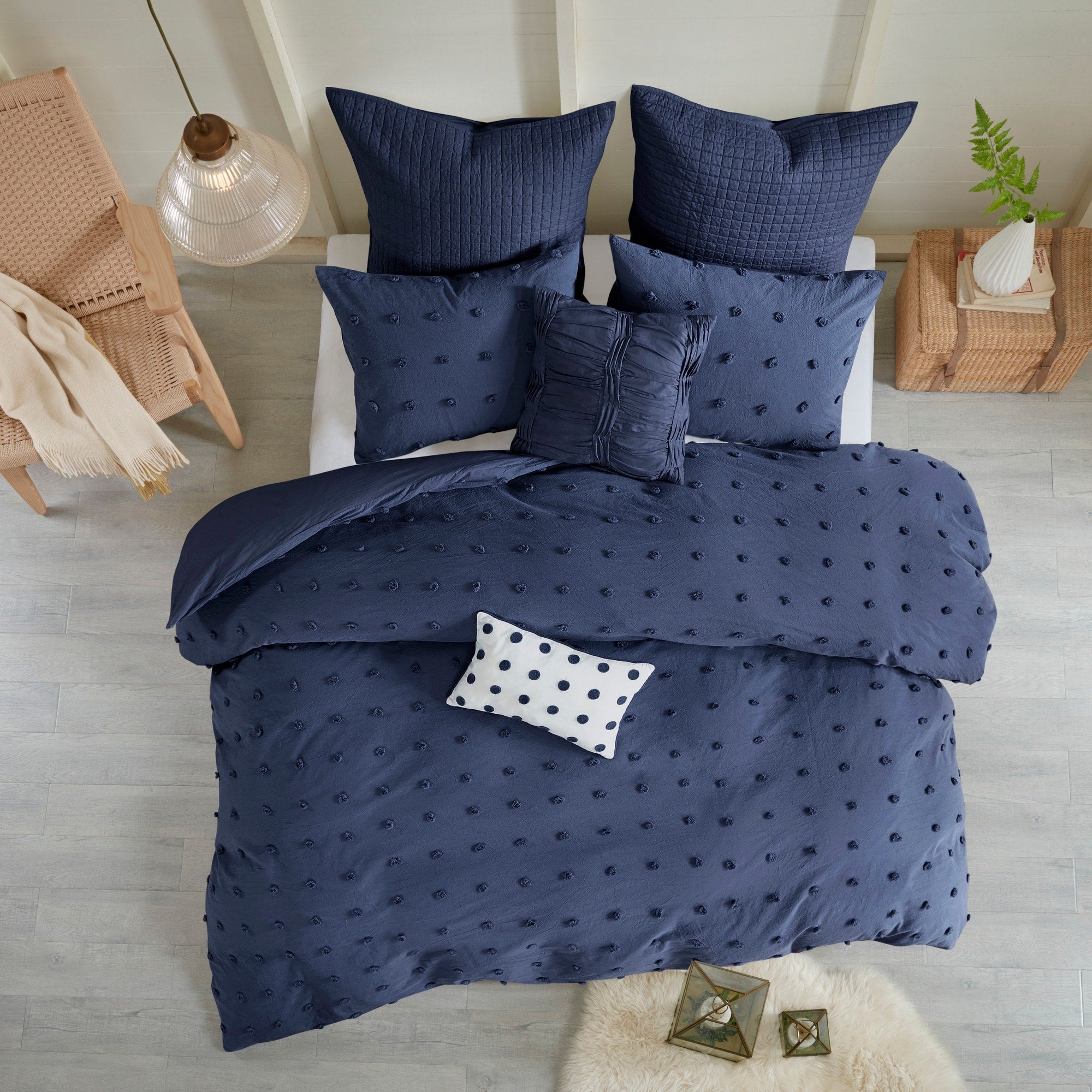Parure de lit en jacquard de coton et maïs au design intelligent avec taies d'oreiller et coussins décoratifs