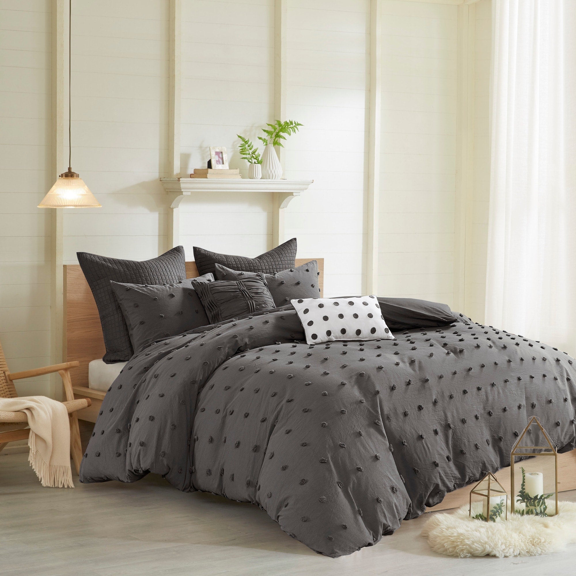 Parure de lit en jacquard de coton et maïs au design intelligent avec taies d'oreiller et coussins décoratifs