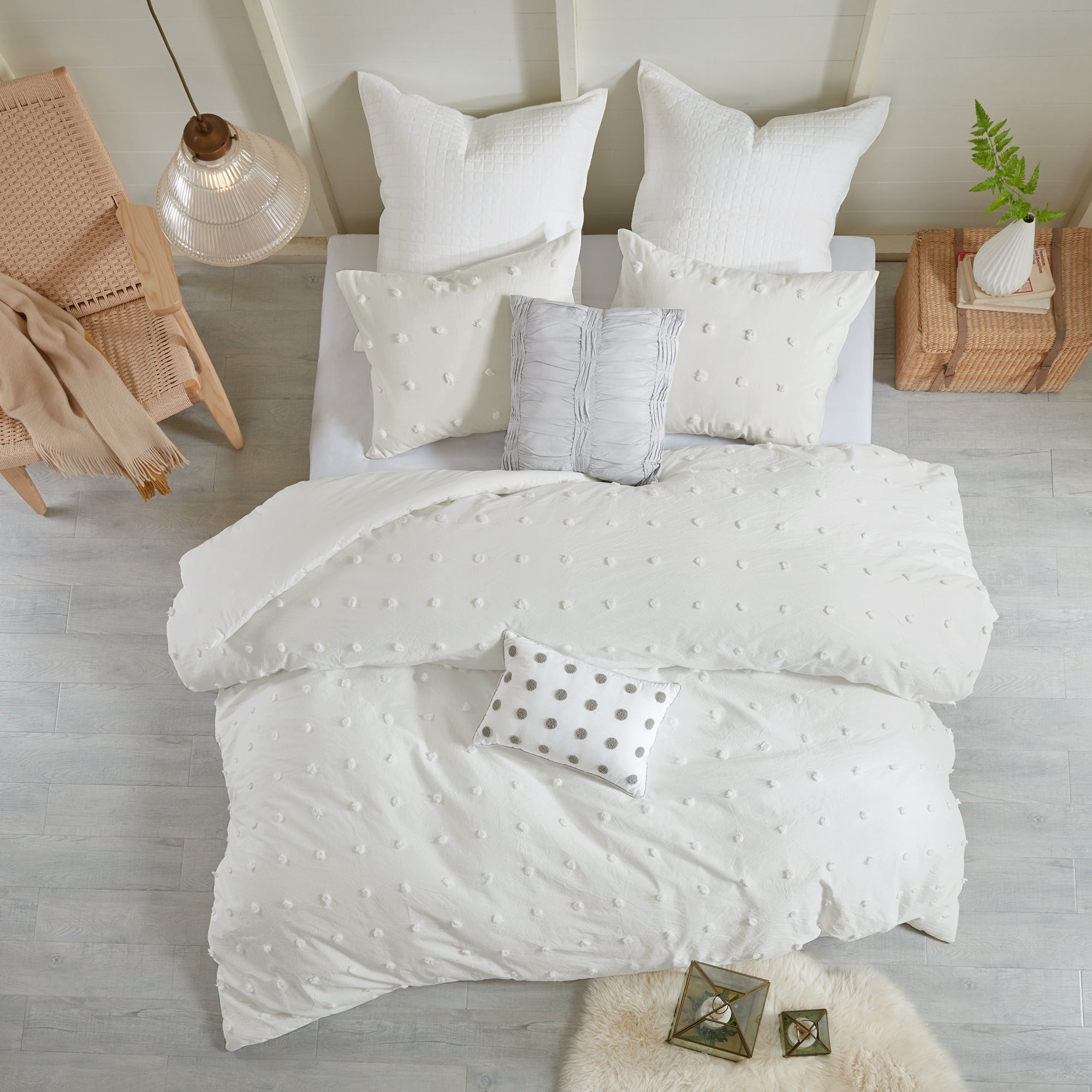 Parure de lit en jacquard de coton et maïs au design intelligent avec taies d'oreiller et coussins décoratifs