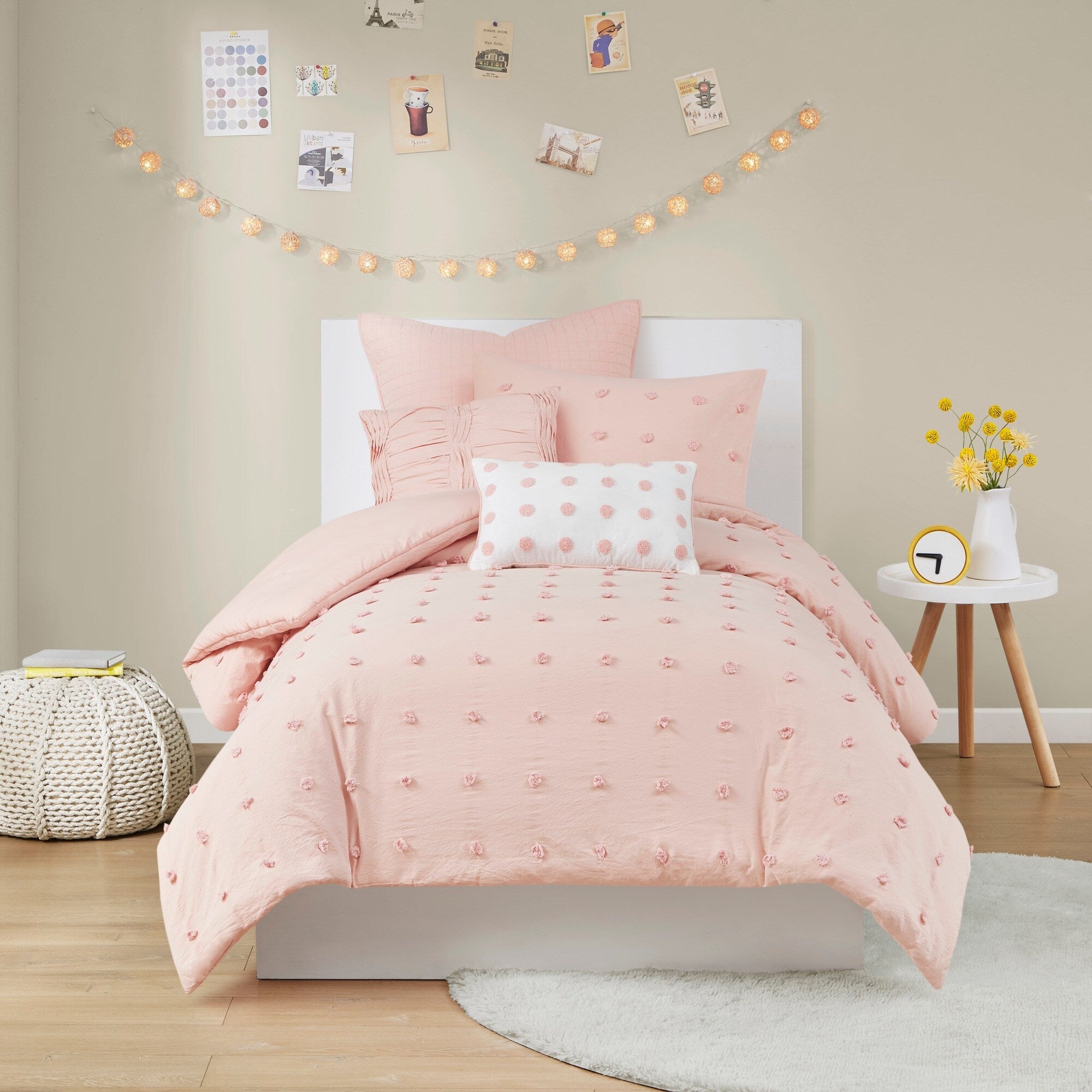 Parure de lit en jacquard de coton et maïs au design intelligent avec taies d'oreiller et coussins décoratifs