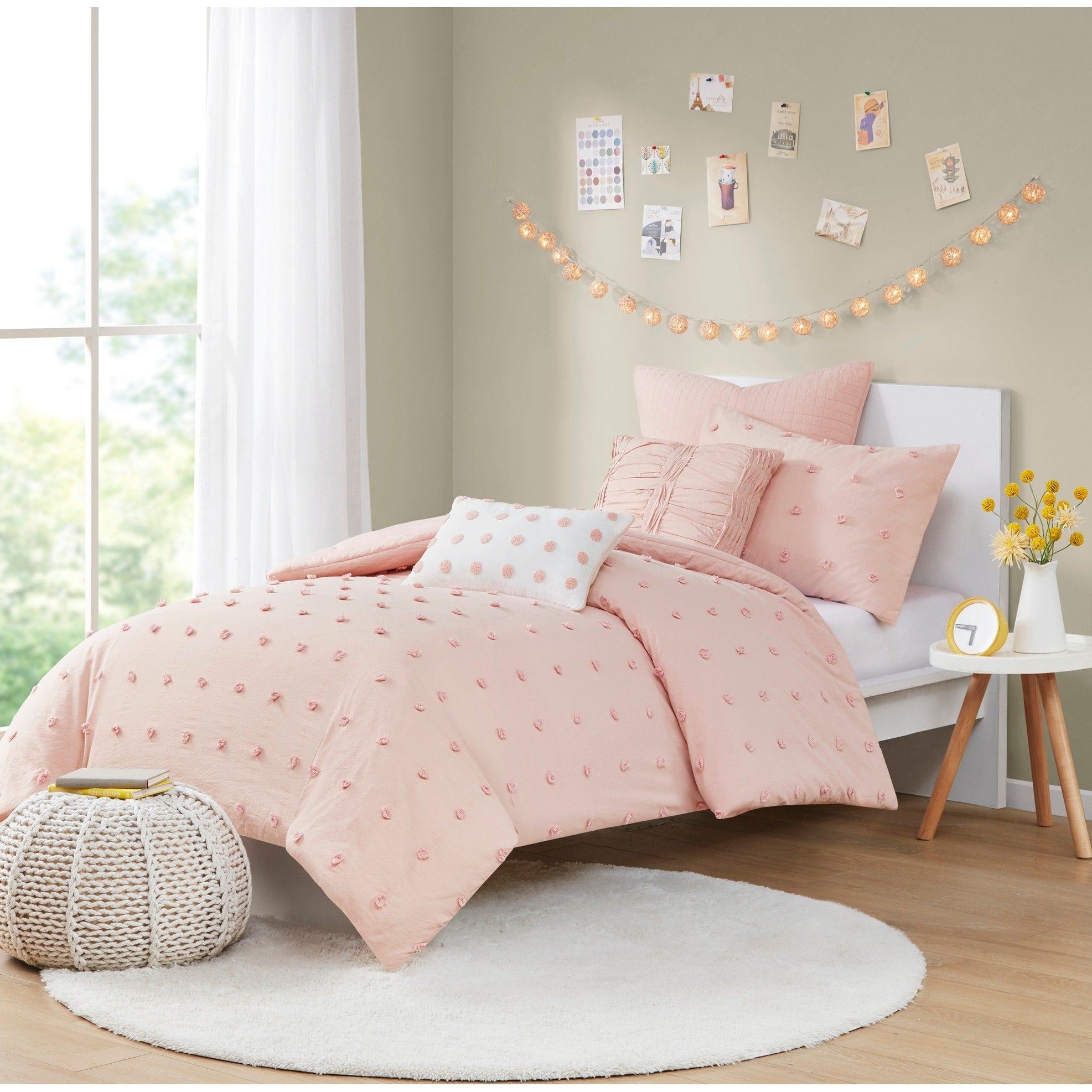 Parure de lit en jacquard de coton et maïs au design intelligent avec taies d'oreiller et coussins décoratifs