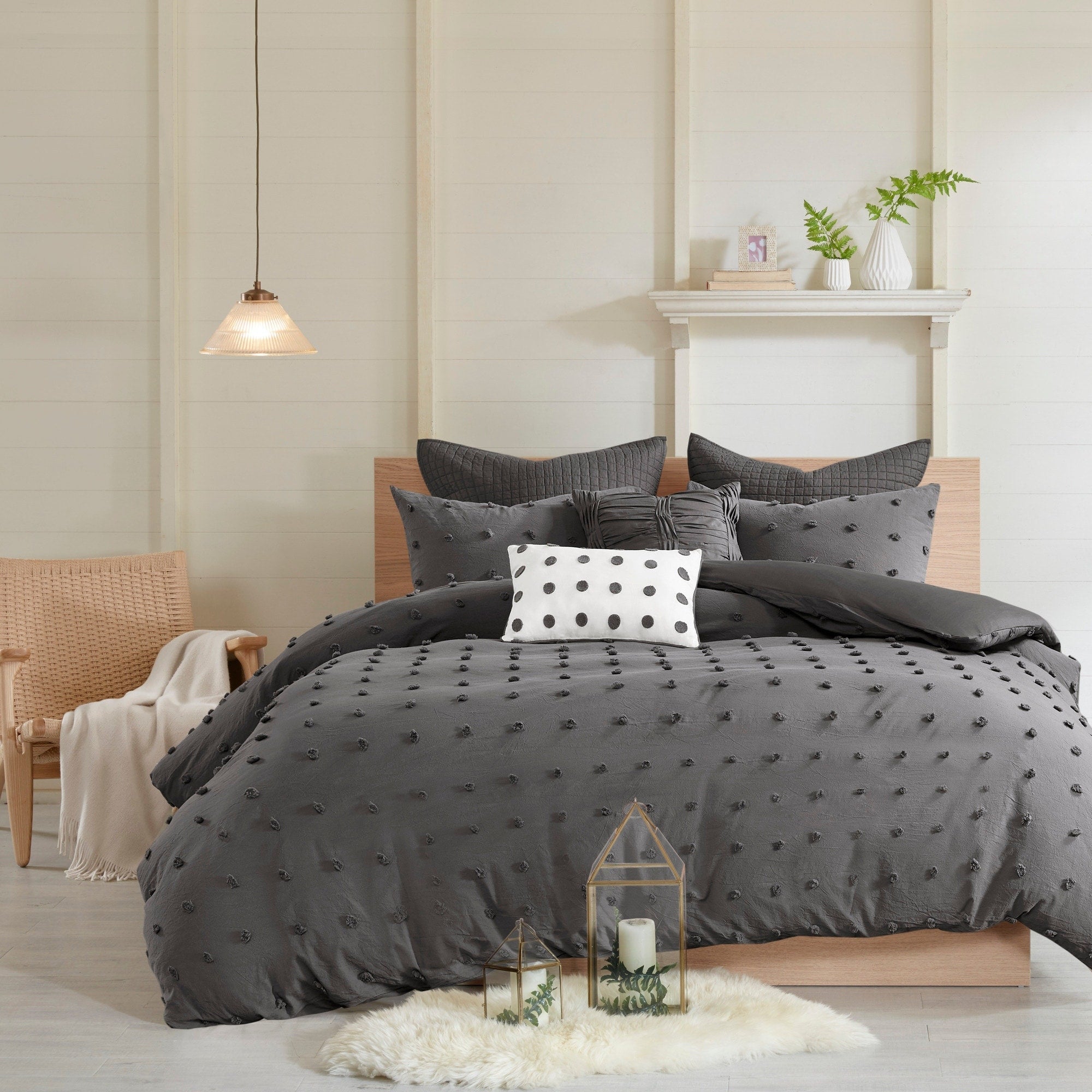 Parure de lit en jacquard de coton et maïs au design intelligent avec taies d'oreiller et coussins décoratifs