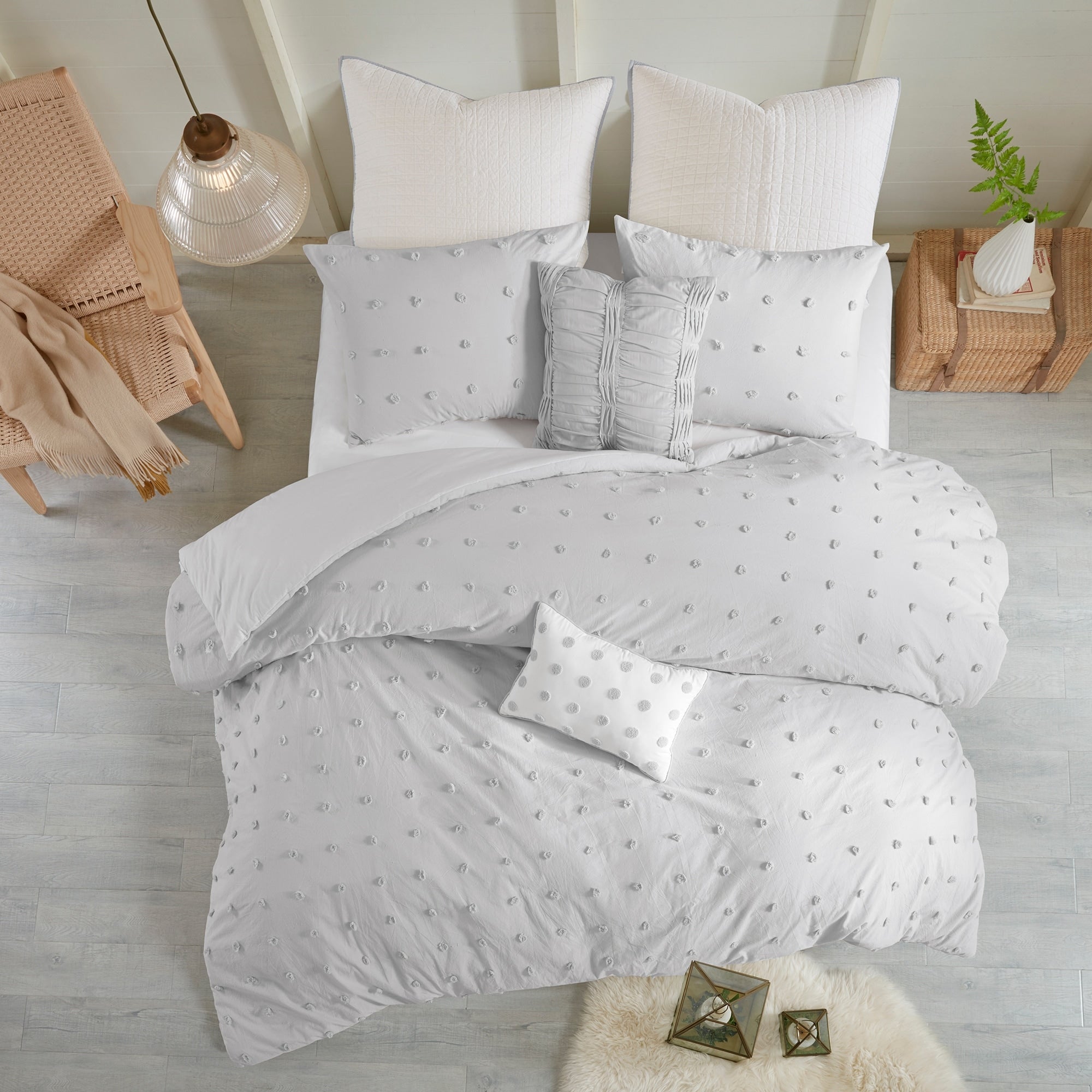 Parure de lit en jacquard de coton et maïs au design intelligent avec taies d'oreiller et coussins décoratifs