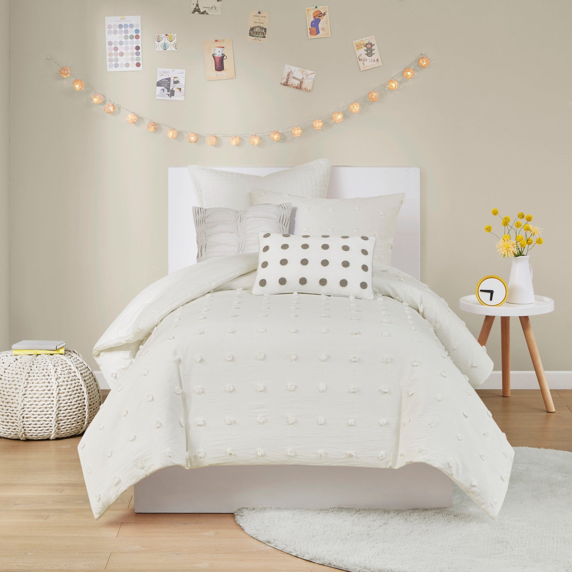 Parure de lit en jacquard de coton et maïs au design intelligent avec taies d'oreiller et coussins décoratifs