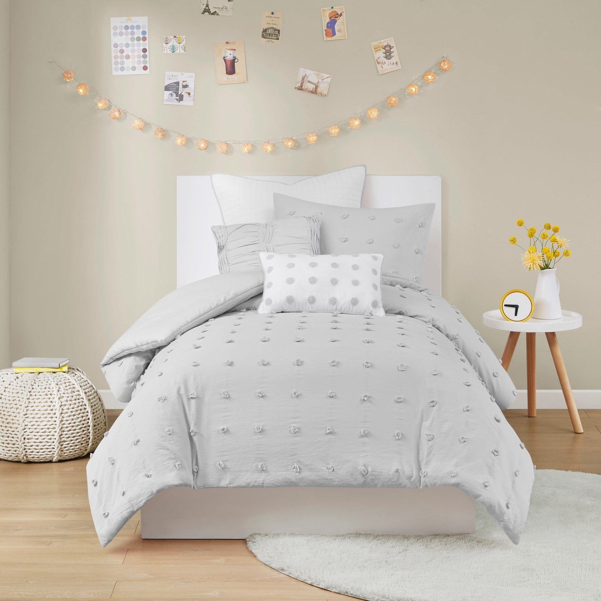 Parure de lit en jacquard de coton et maïs au design intelligent avec taies d'oreiller et coussins décoratifs