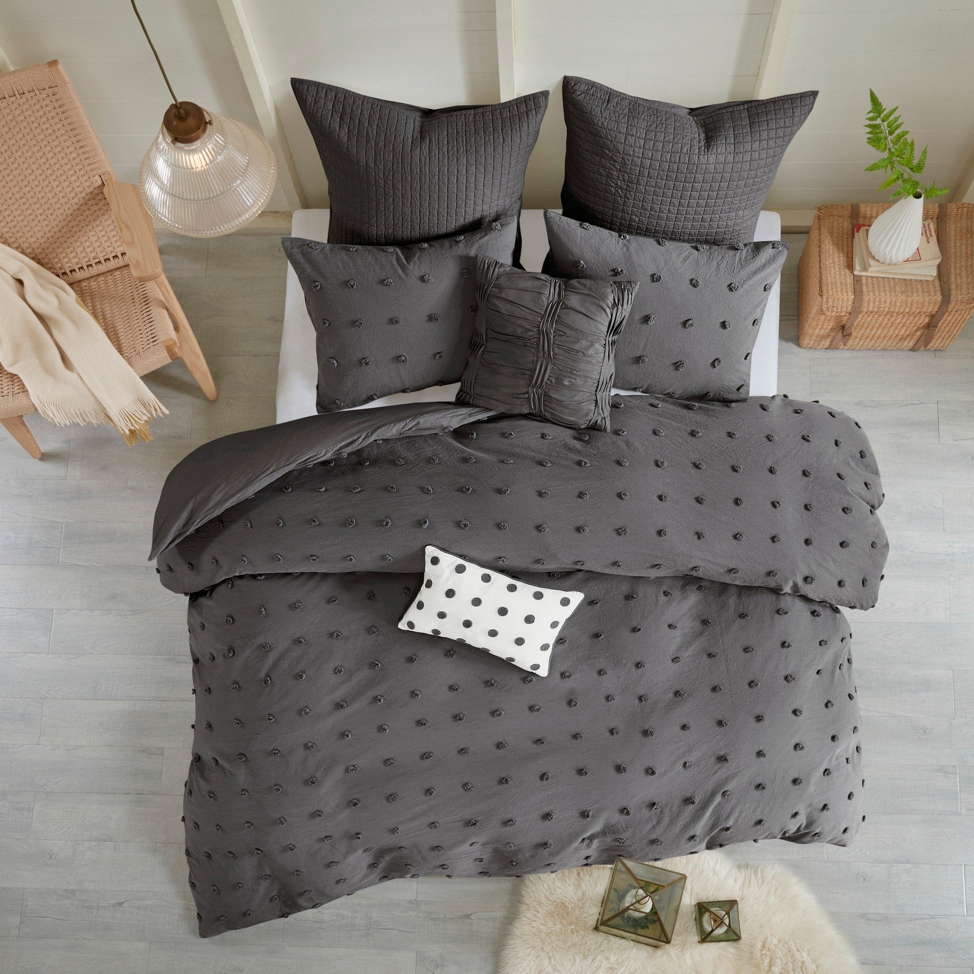 Parure de lit en jacquard de coton et maïs au design intelligent avec taies d'oreiller et coussins décoratifs