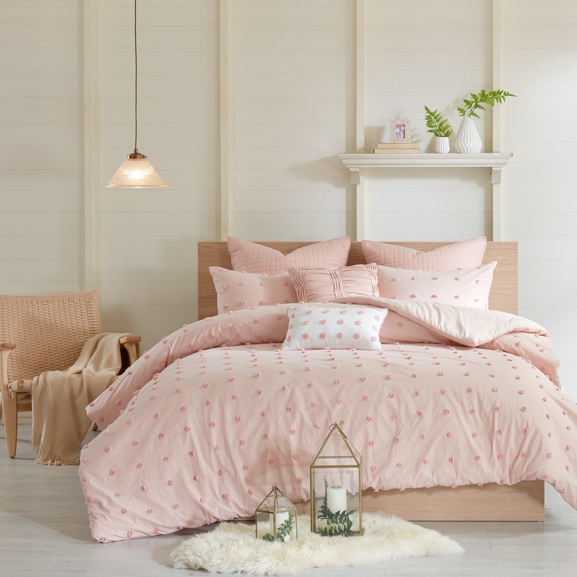 Parure de lit en jacquard de coton et maïs au design intelligent avec taies d'oreiller et coussins décoratifs