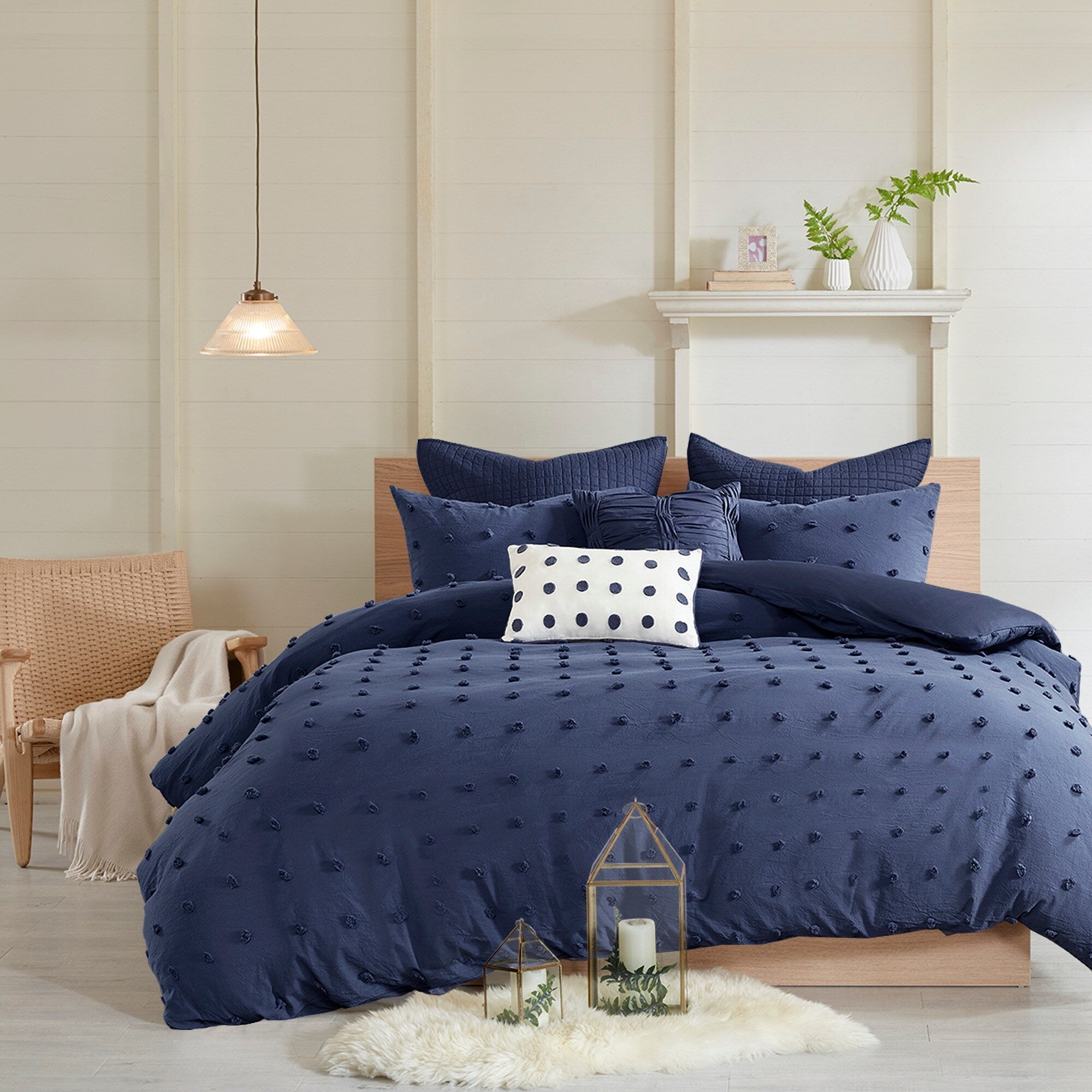 Parure de lit en jacquard de coton et maïs au design intelligent avec taies d'oreiller et coussins décoratifs