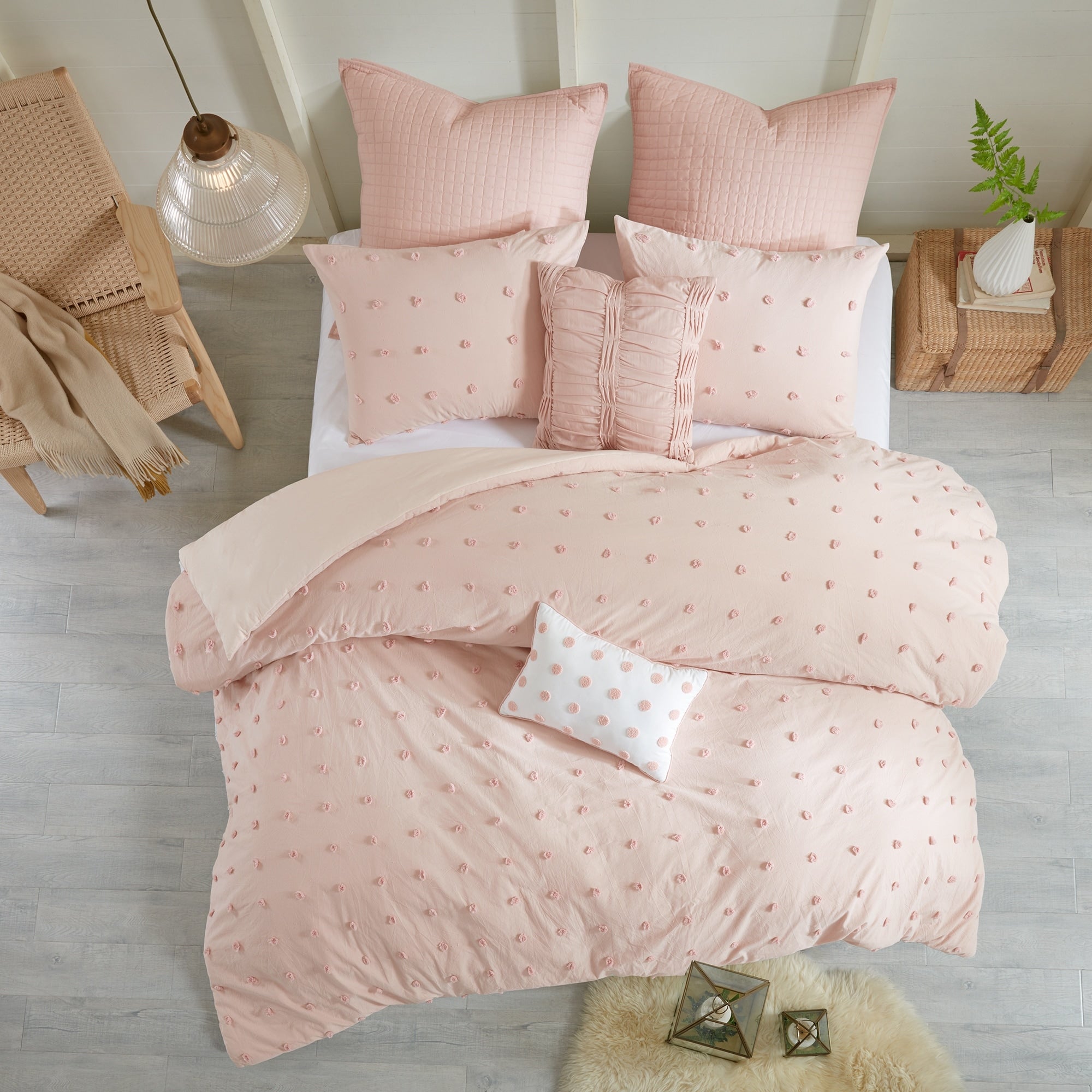 Parure de lit en jacquard de coton et maïs au design intelligent avec taies d'oreiller et coussins décoratifs