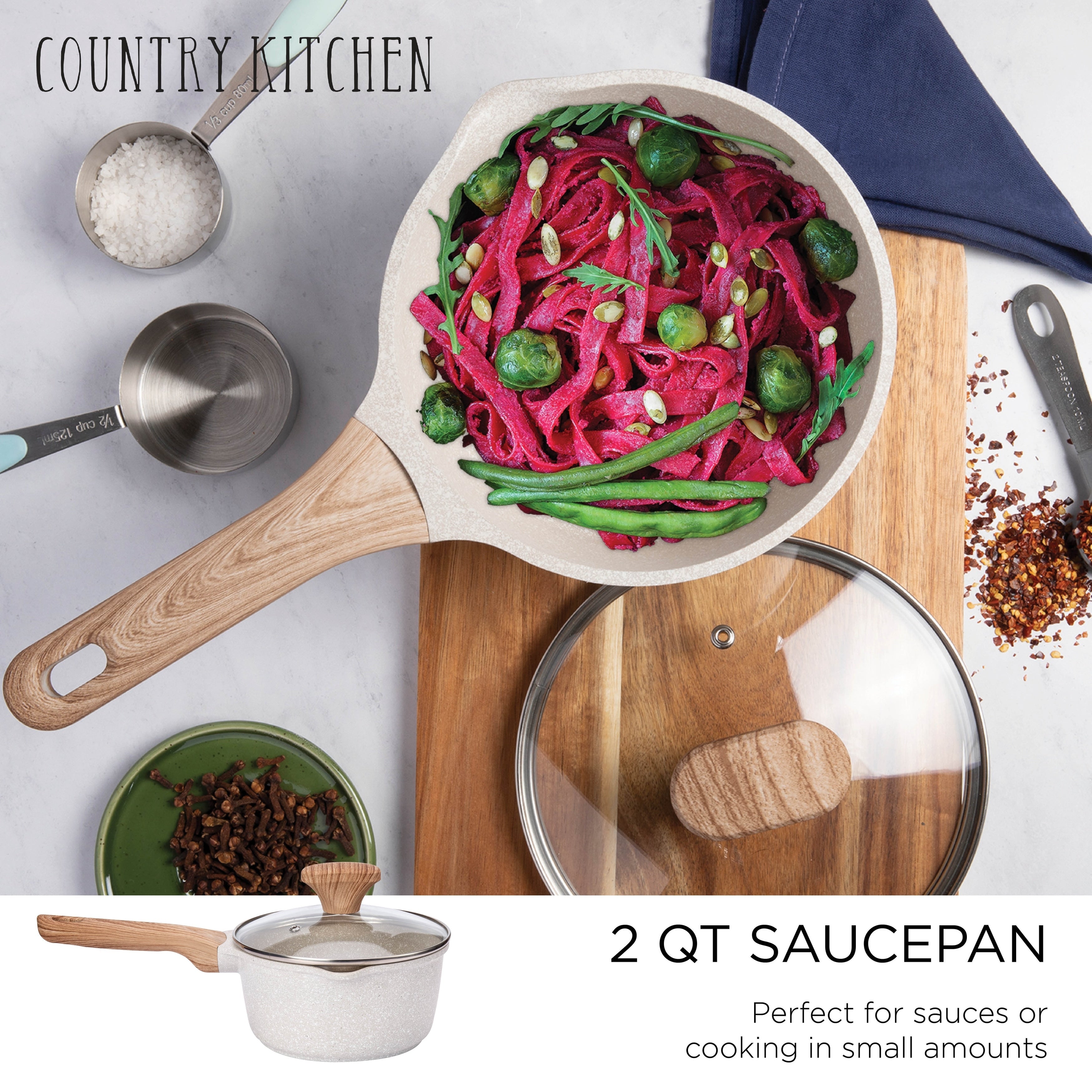 Country Kitchen Non-Stick Cast Aluminum Cookware Set - Durable Kitchen Cookware for Everyday Cooking, 6-11 Pc