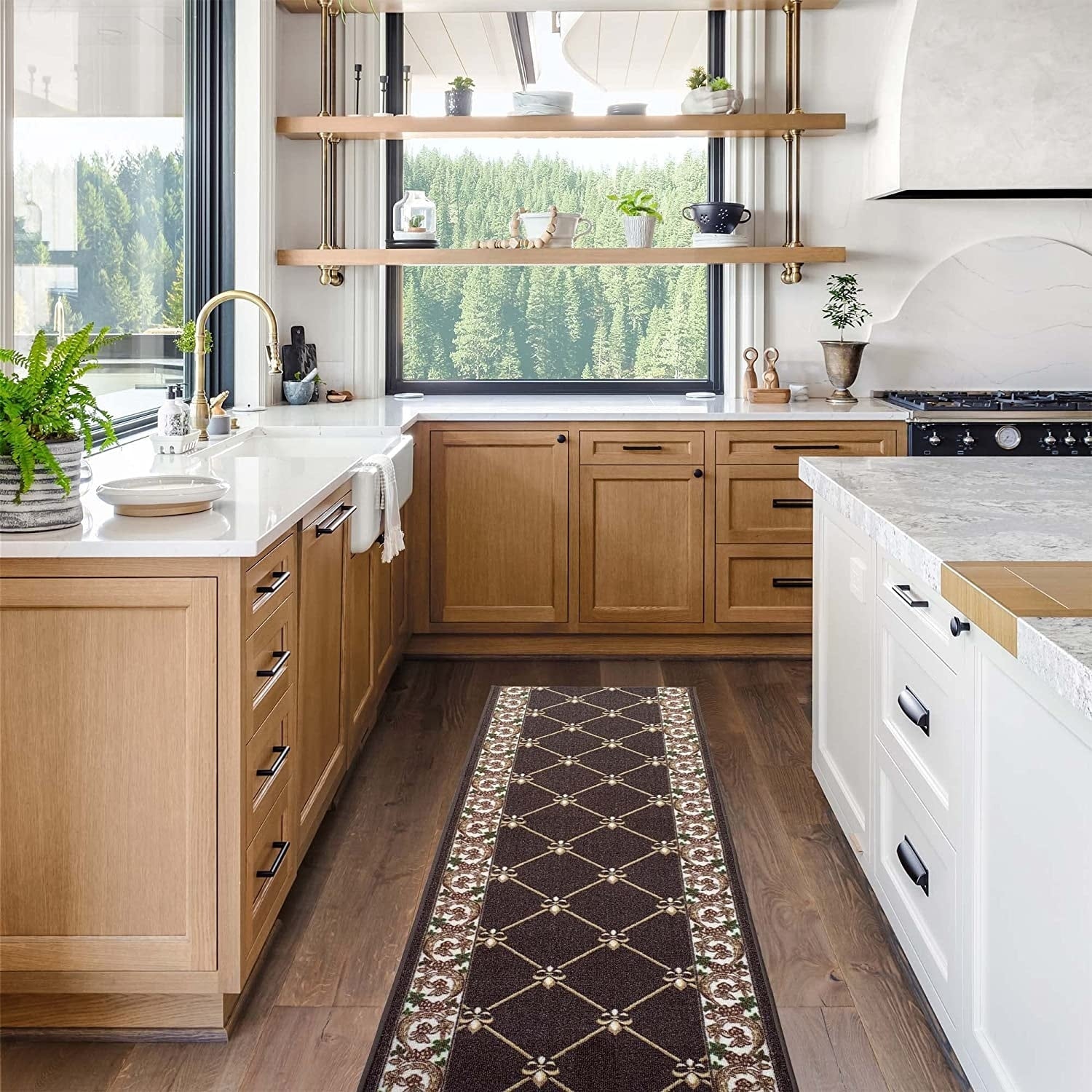 Tapis d'escalier antidérapant Fleur De Lis de 26 pouces de large, sur mesure