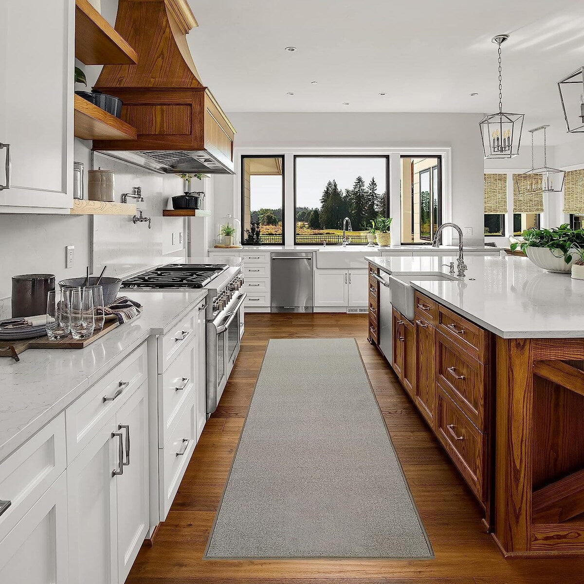 Tapis de couloir uni sur mesure, couleur beige, marron et rouge, avec envers en caoutchouc antidérapant, 66 cm de large et longueur au choix.