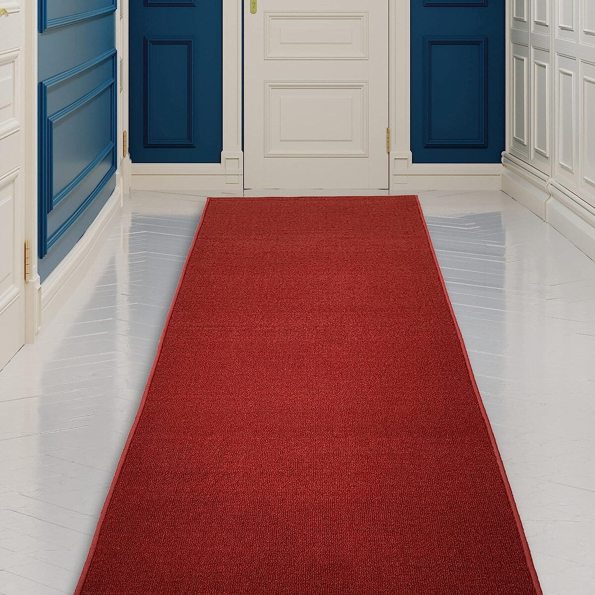 Tapis de couloir uni sur mesure, couleur beige, marron et rouge, avec envers en caoutchouc antidérapant, 66 cm de large et longueur au choix.