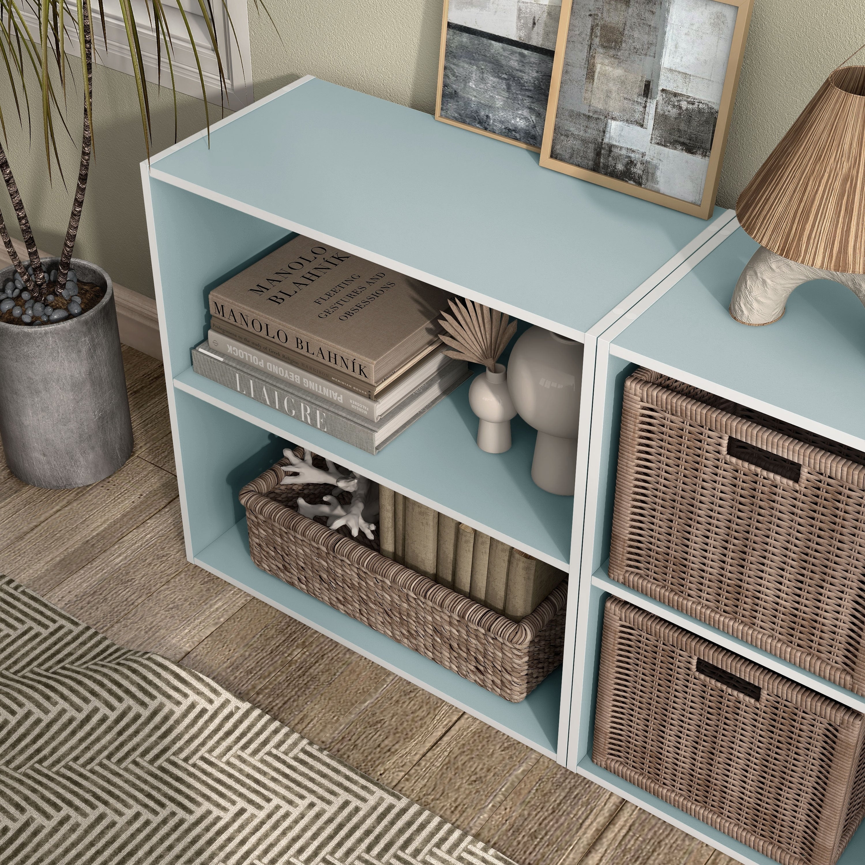 DH BASIC Modern Wood Customizable Stackable Storage Organizer - Cube Shelves, Drawer Cabinet, Bookcase with Doors by Denhour