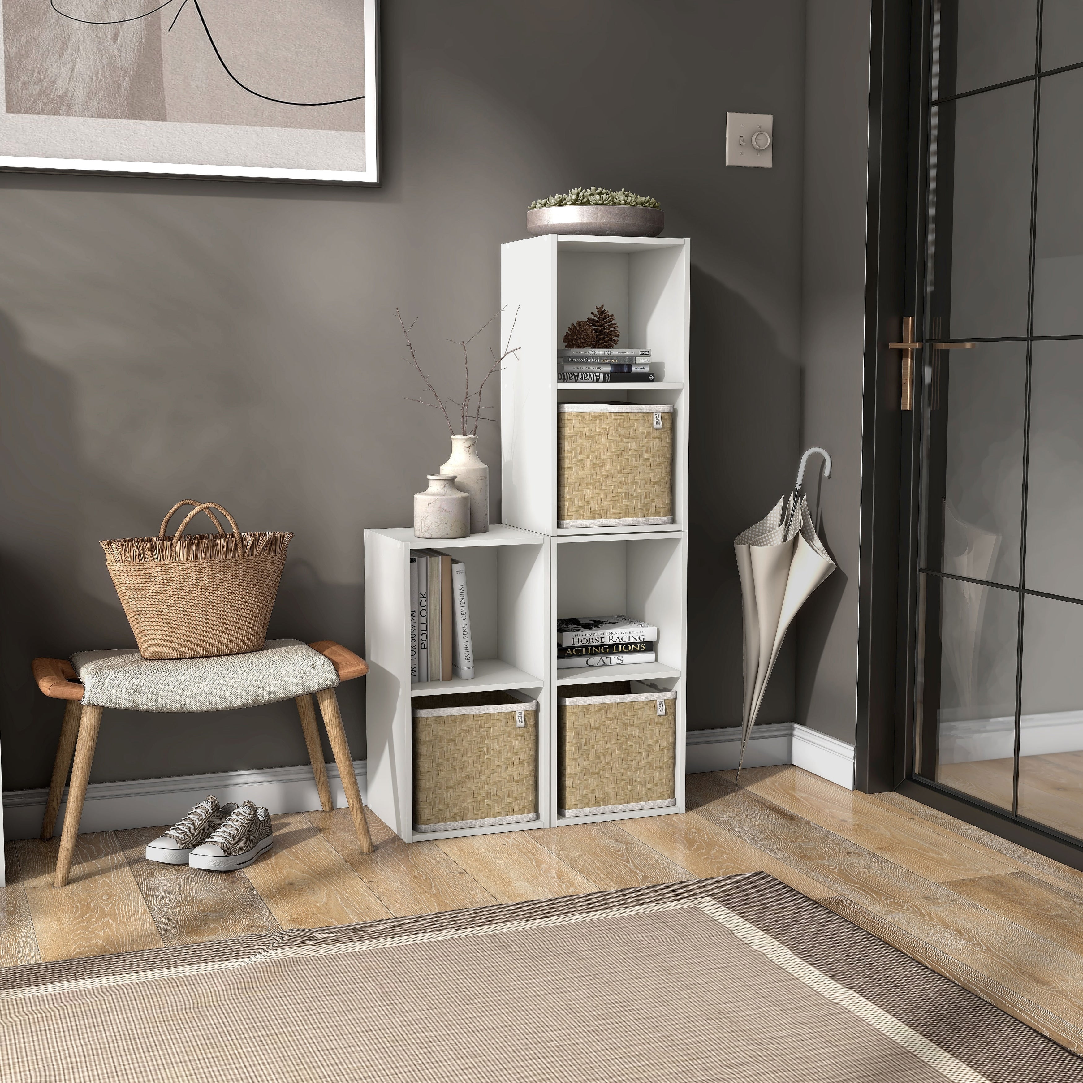 DH BASIC Modern Wood Customizable Stackable Storage Organizer - Cube Shelves, Drawer Cabinet, Bookcase with Doors by Denhour