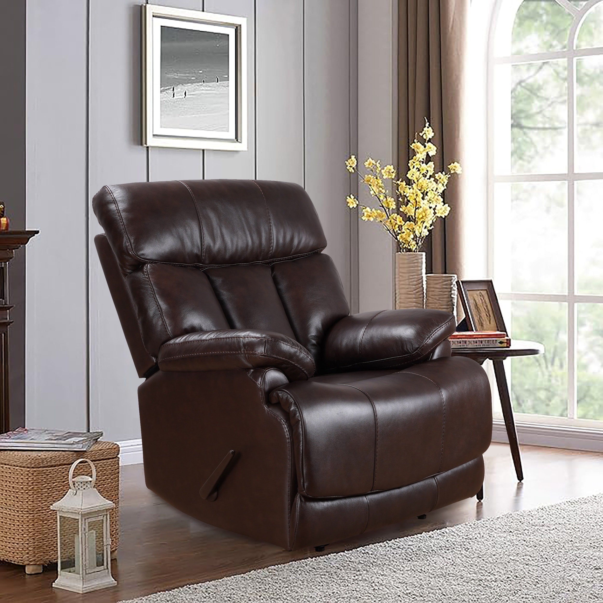 Fauteuil inclinable manuel extensible avec repose-pieds en cuir véritable marron de qualité supérieure Davin