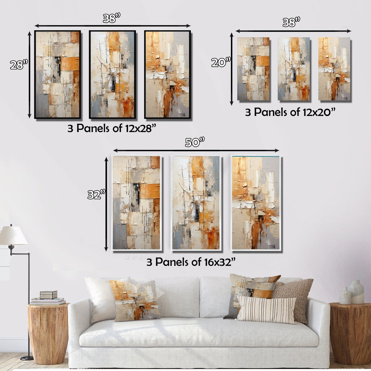 Designart Abstraction I Ensemble de 3 cadres muraux encadrés abstraits pour décoration intérieure