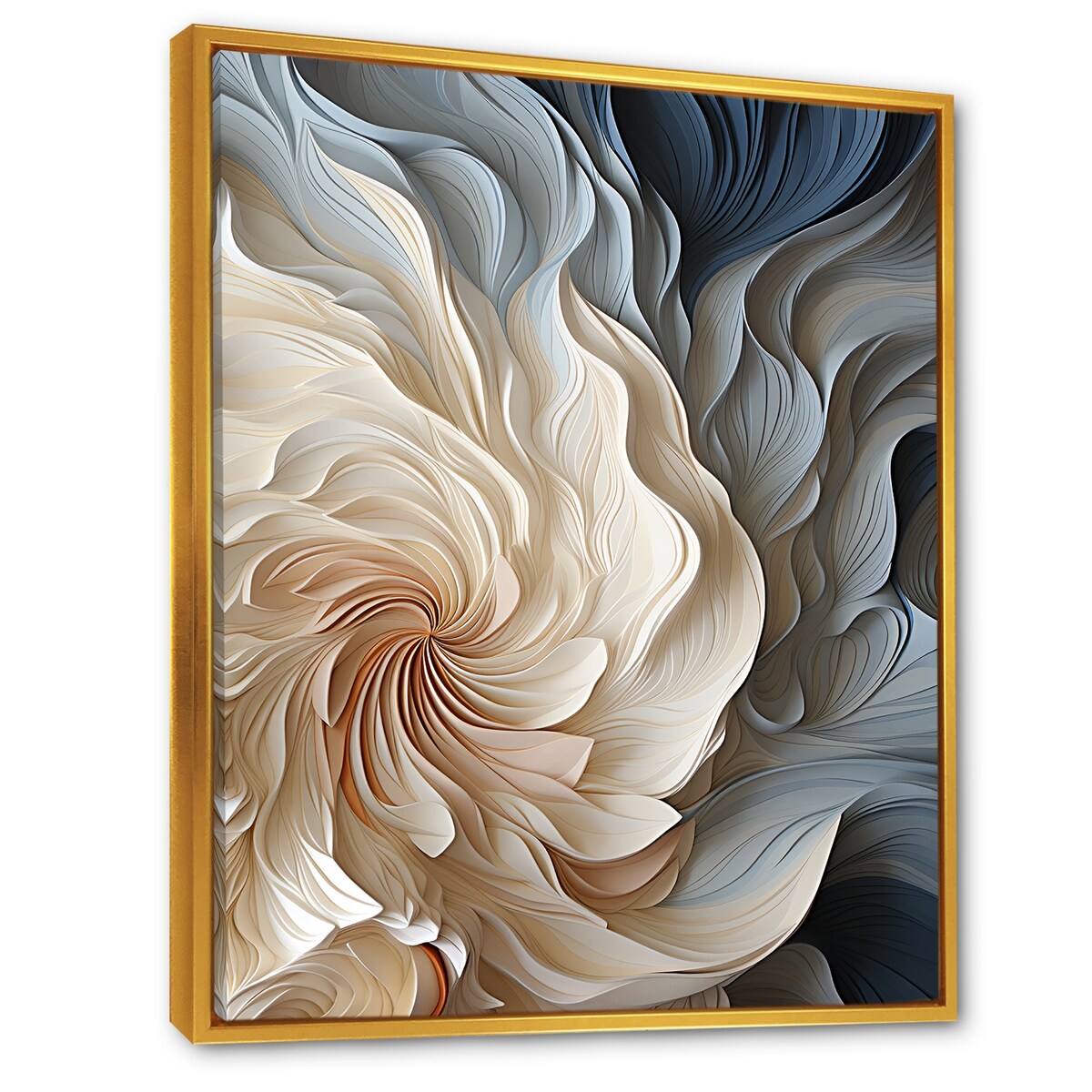 Décoration murale abstraite géométrique bleue en spirale de plumes blanches et bleues Designart II - Art mural encadré pour entrée moderne