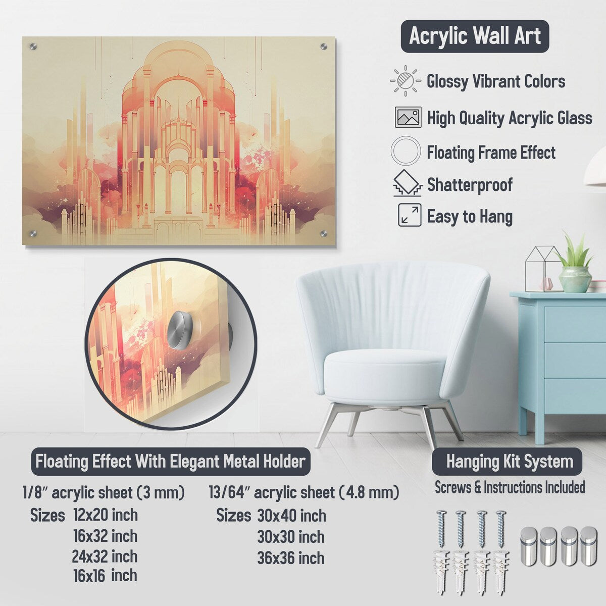 Décoration murale brillante Designart en papier découpé motif vagues blanches et bleues style III - Décoration murale en acrylique pour chambre à coucher