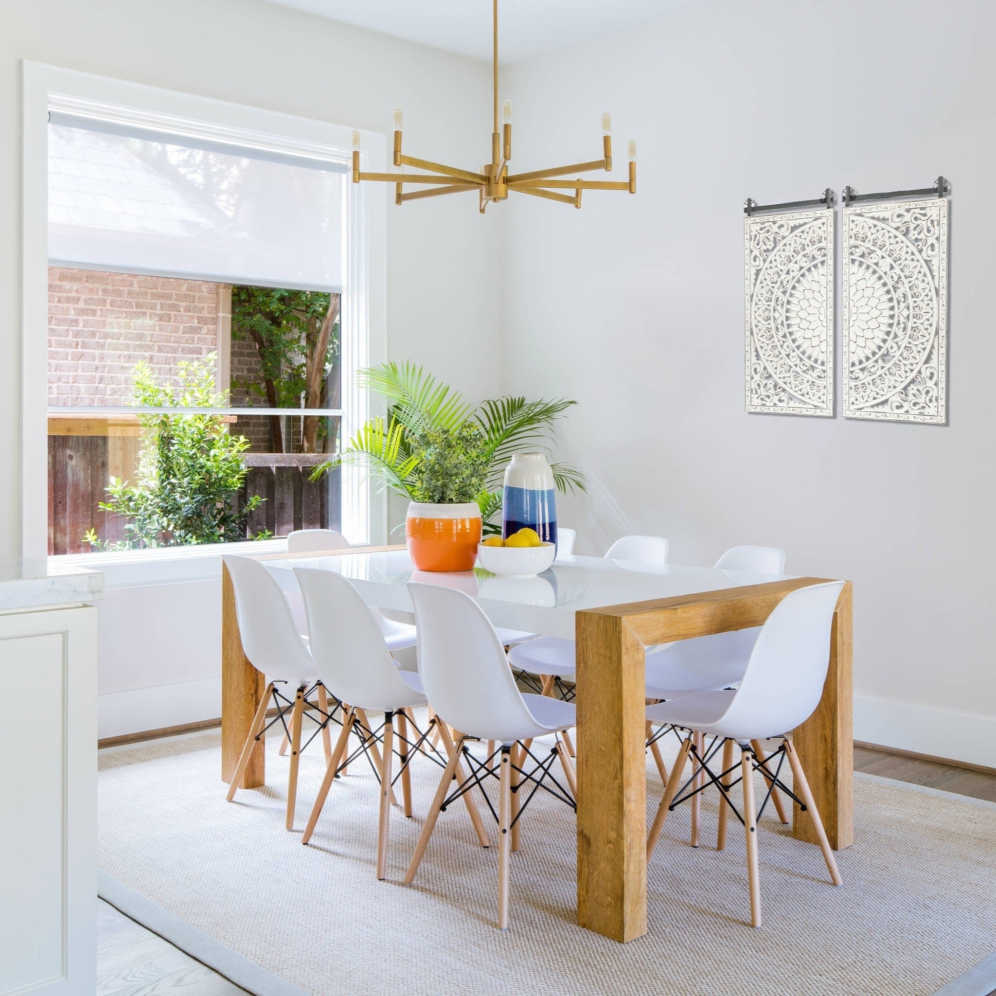 Décoration murale en bois blanc ivoire vieilli avec des accents noirs (lot de 2)