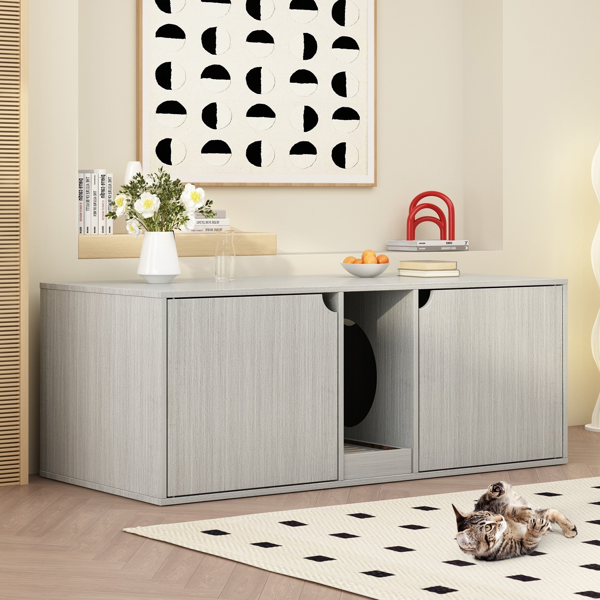 Bac à litière pour chat à deux compartiments, meuble multifonctionnel