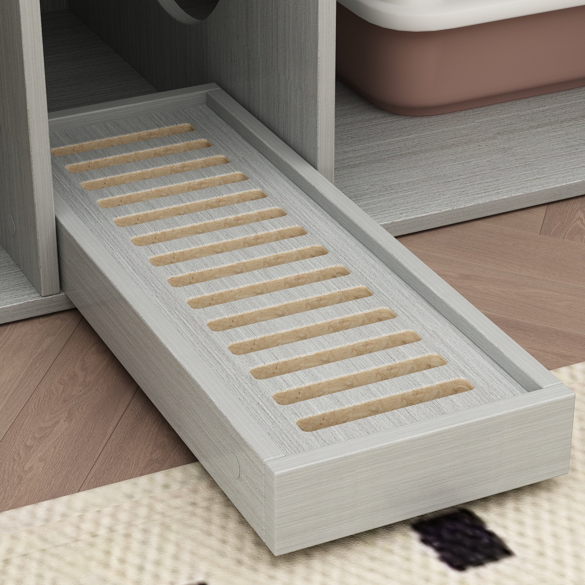 Bac à litière pour chat à deux compartiments, meuble multifonctionnel