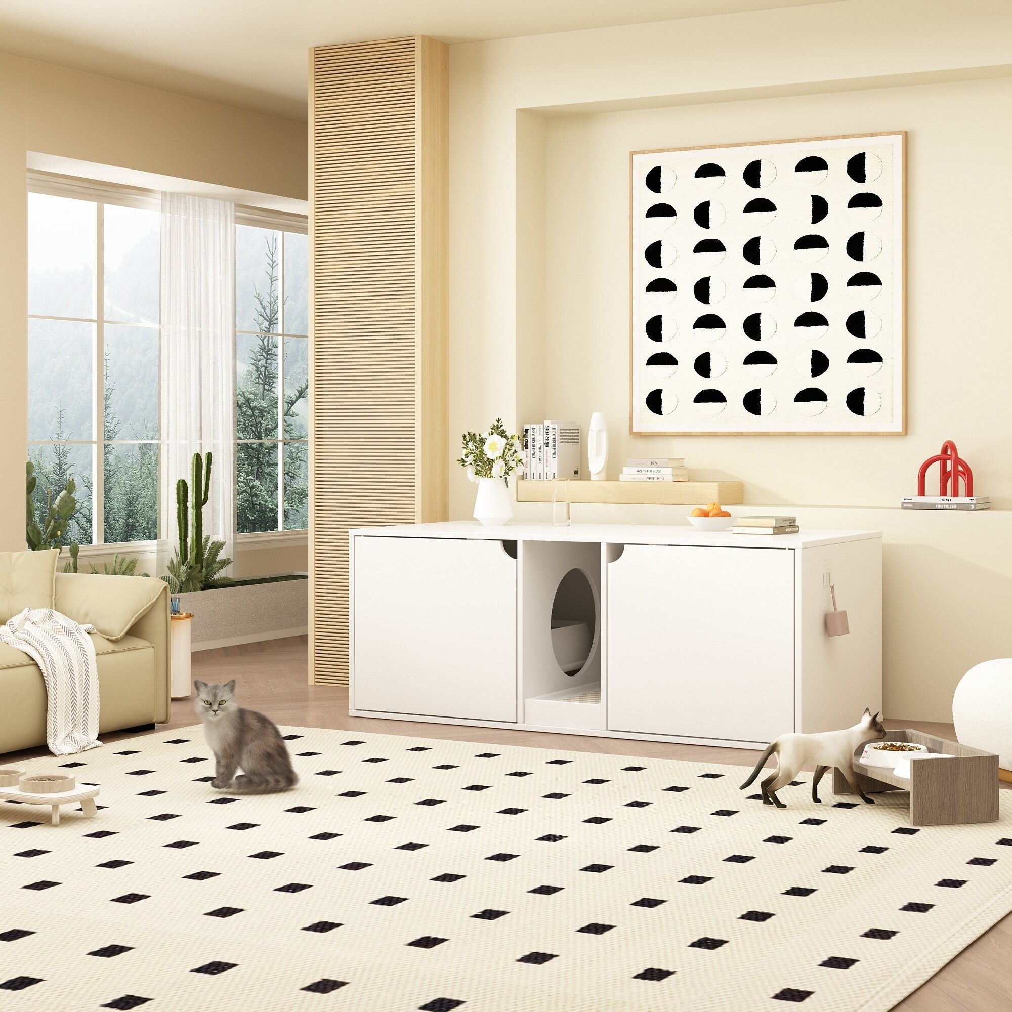 Bac à litière pour chat à deux compartiments, meuble multifonctionnel