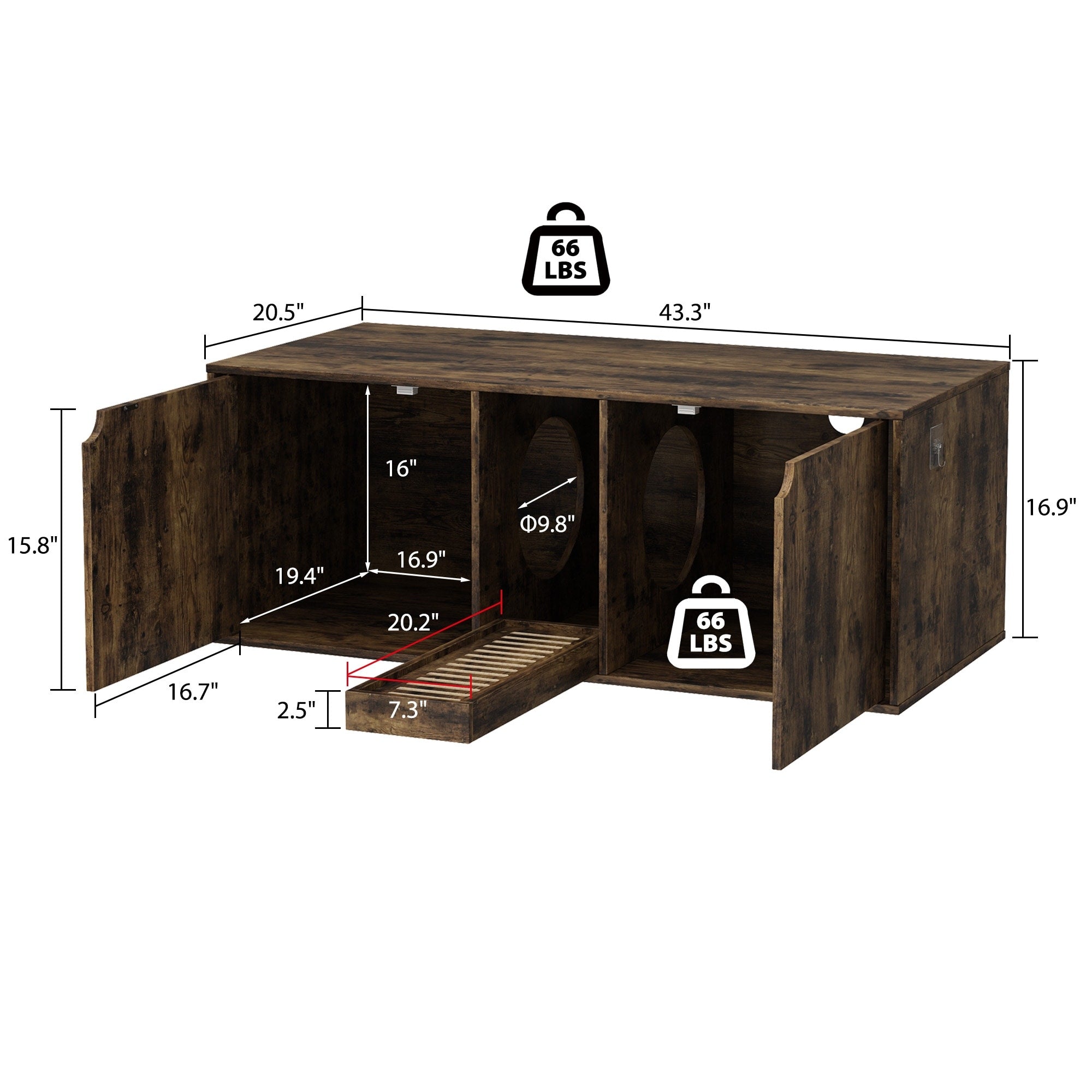 Bac à litière pour chat à deux compartiments, meuble multifonctionnel