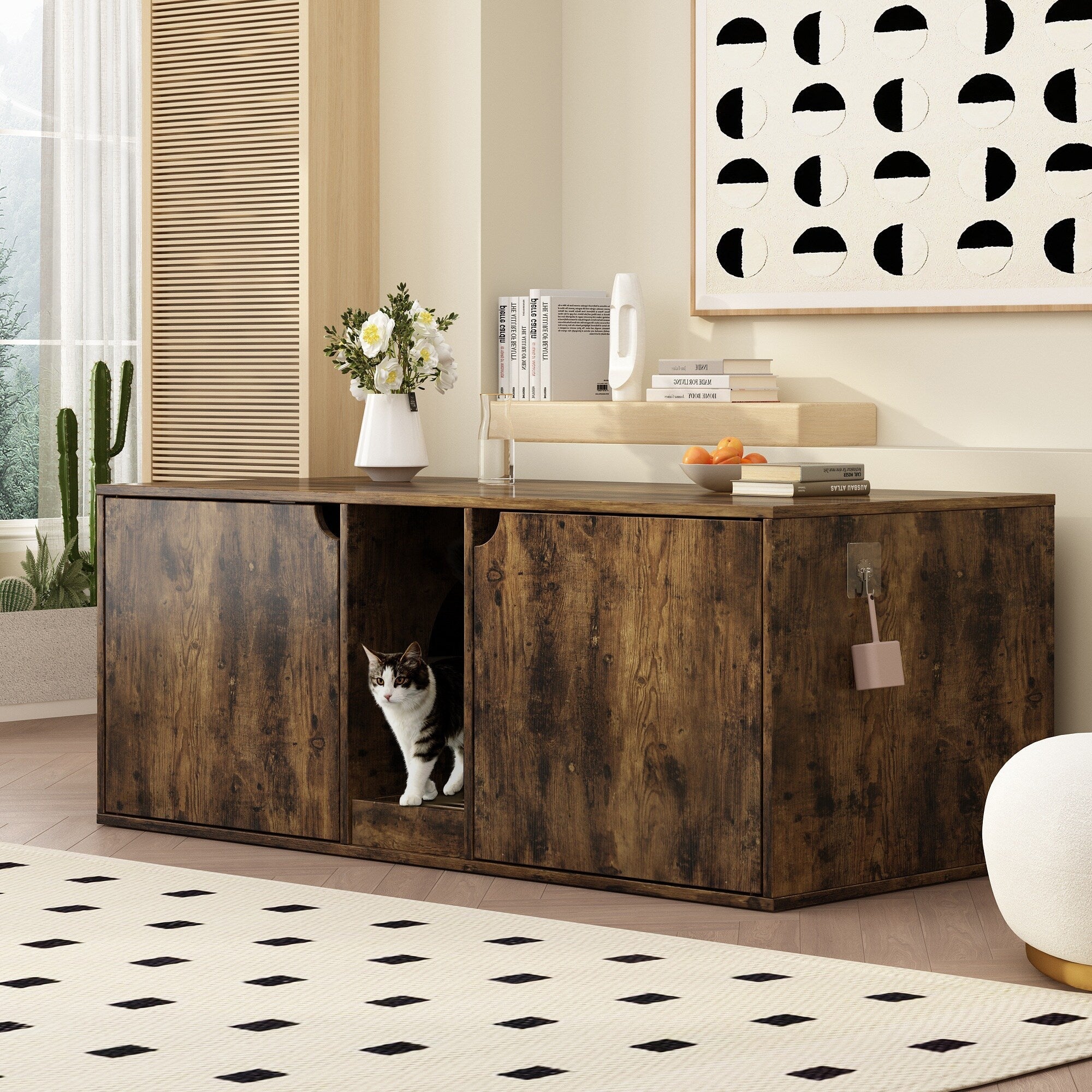 Bac à litière pour chat à deux compartiments, meuble multifonctionnel