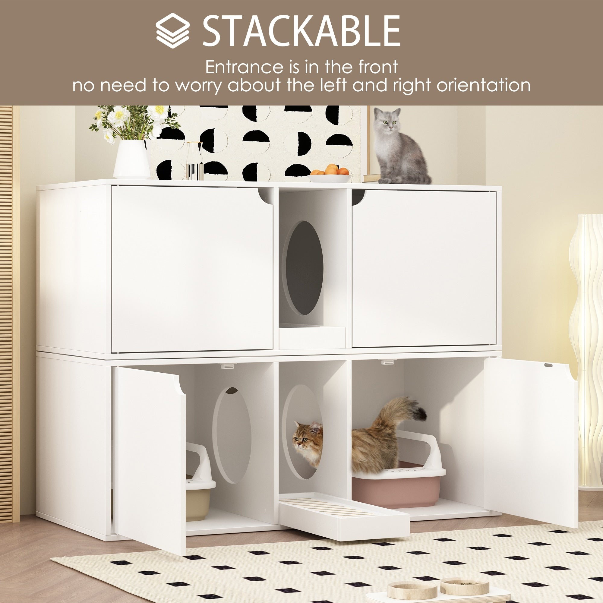 Bac à litière pour chat à deux compartiments, meuble multifonctionnel