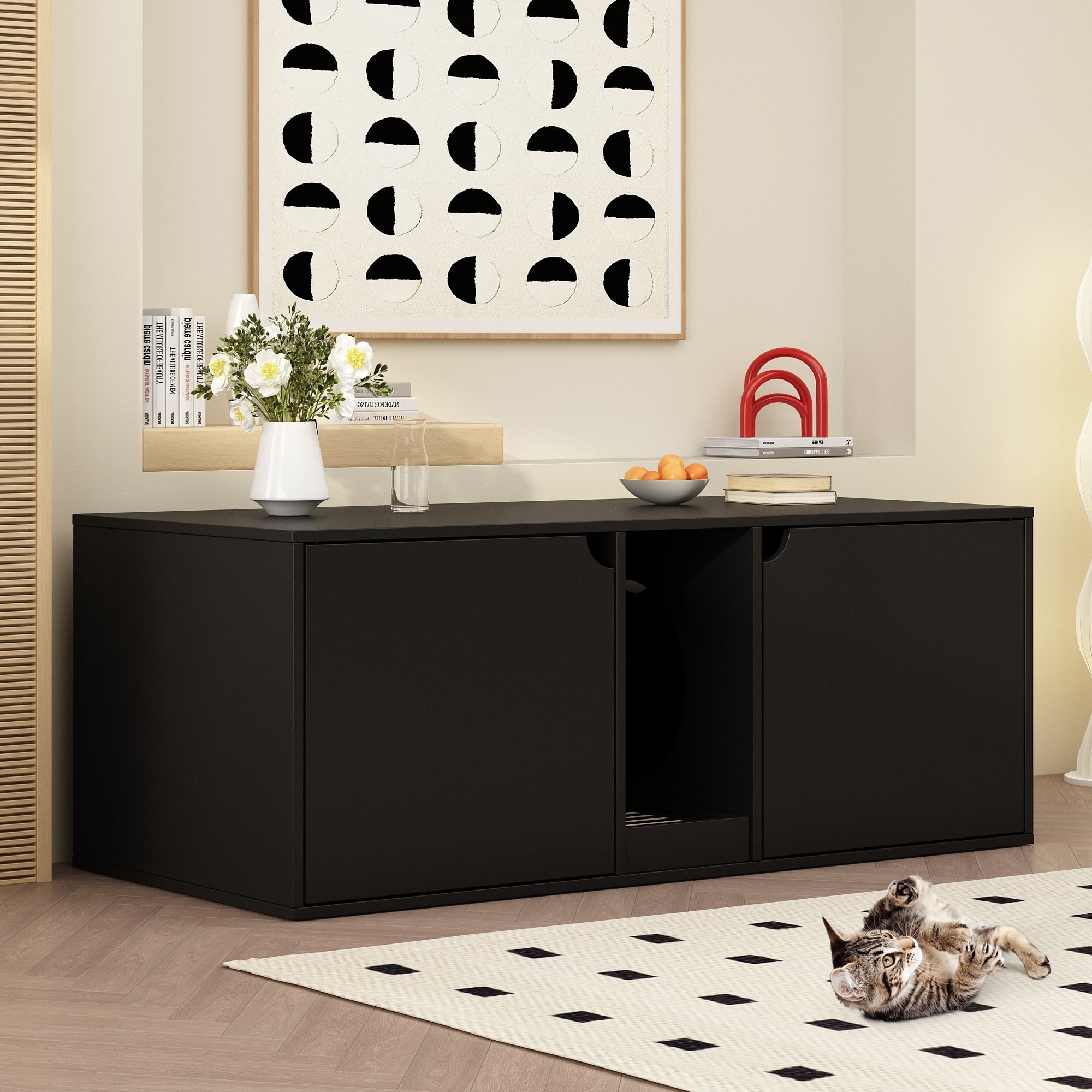 Bac à litière pour chat à deux compartiments, meuble multifonctionnel