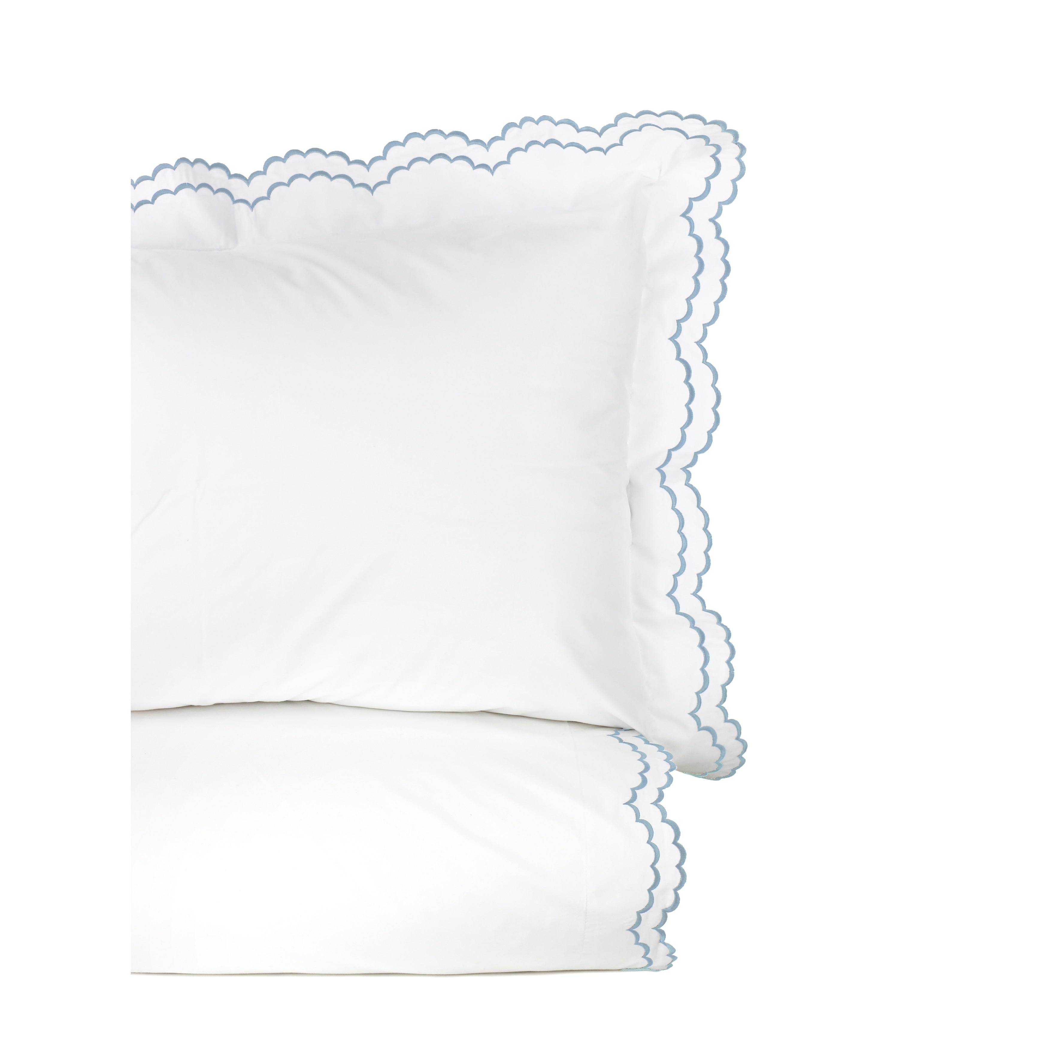 Parure de couette et taie d'oreiller double en percale de coton brodée et festonnée
