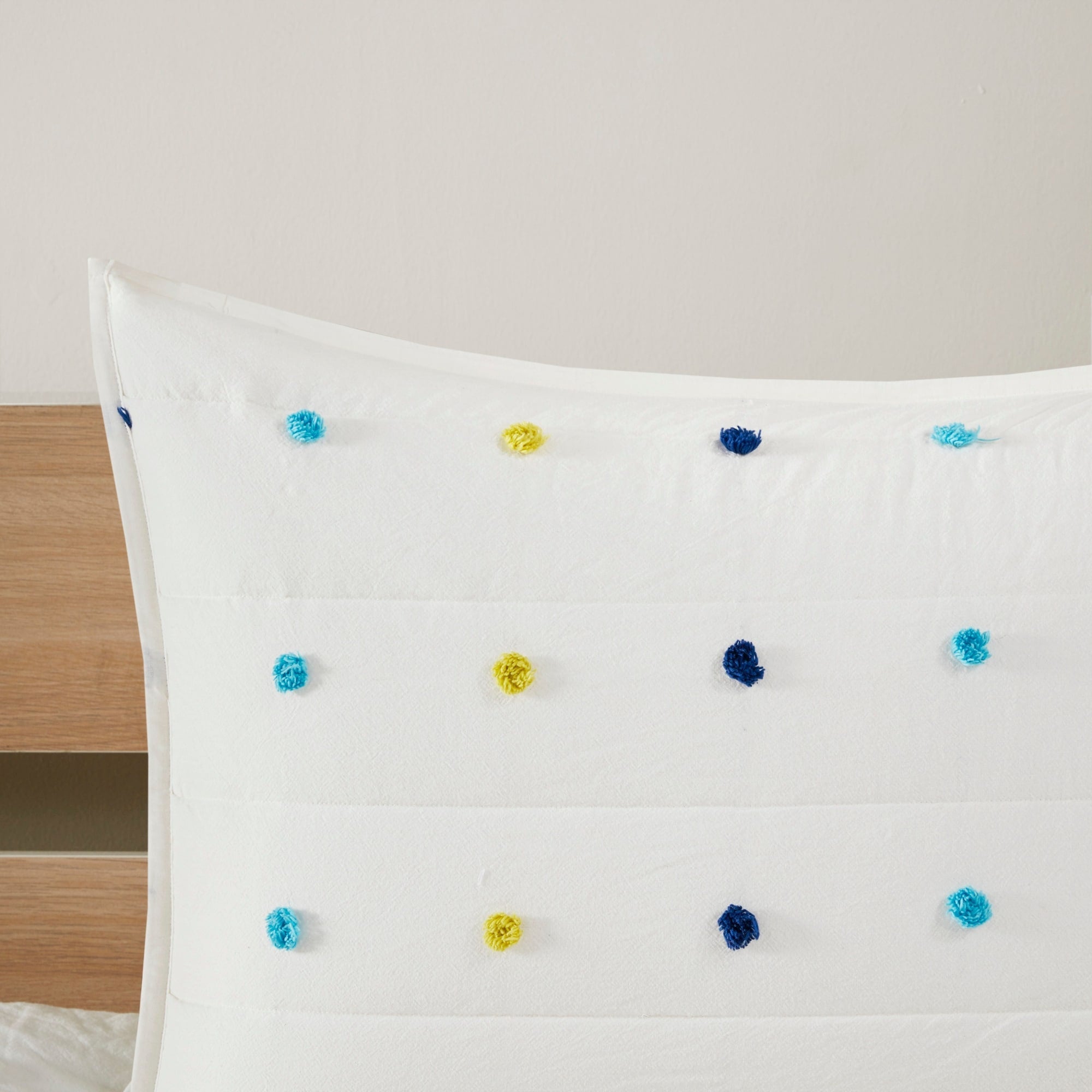 Parure de lit en jacquard de coton à pompons Ensley pour enfants, design intelligent, avec coussins décoratifs